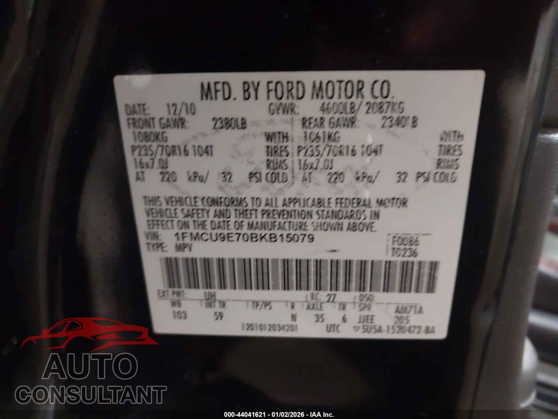 FORD ESCAPE 2011 - 1FMCU9E70BKB15079