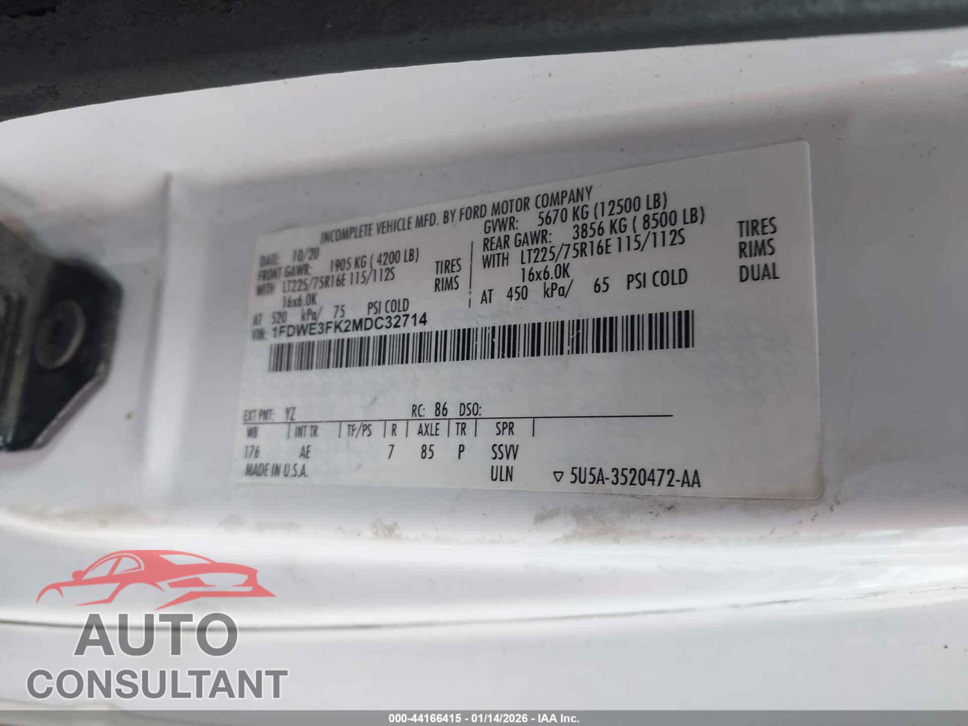 FORD E-350 CUTAWAY 2021 - 1FDWE3FK2MDC32714