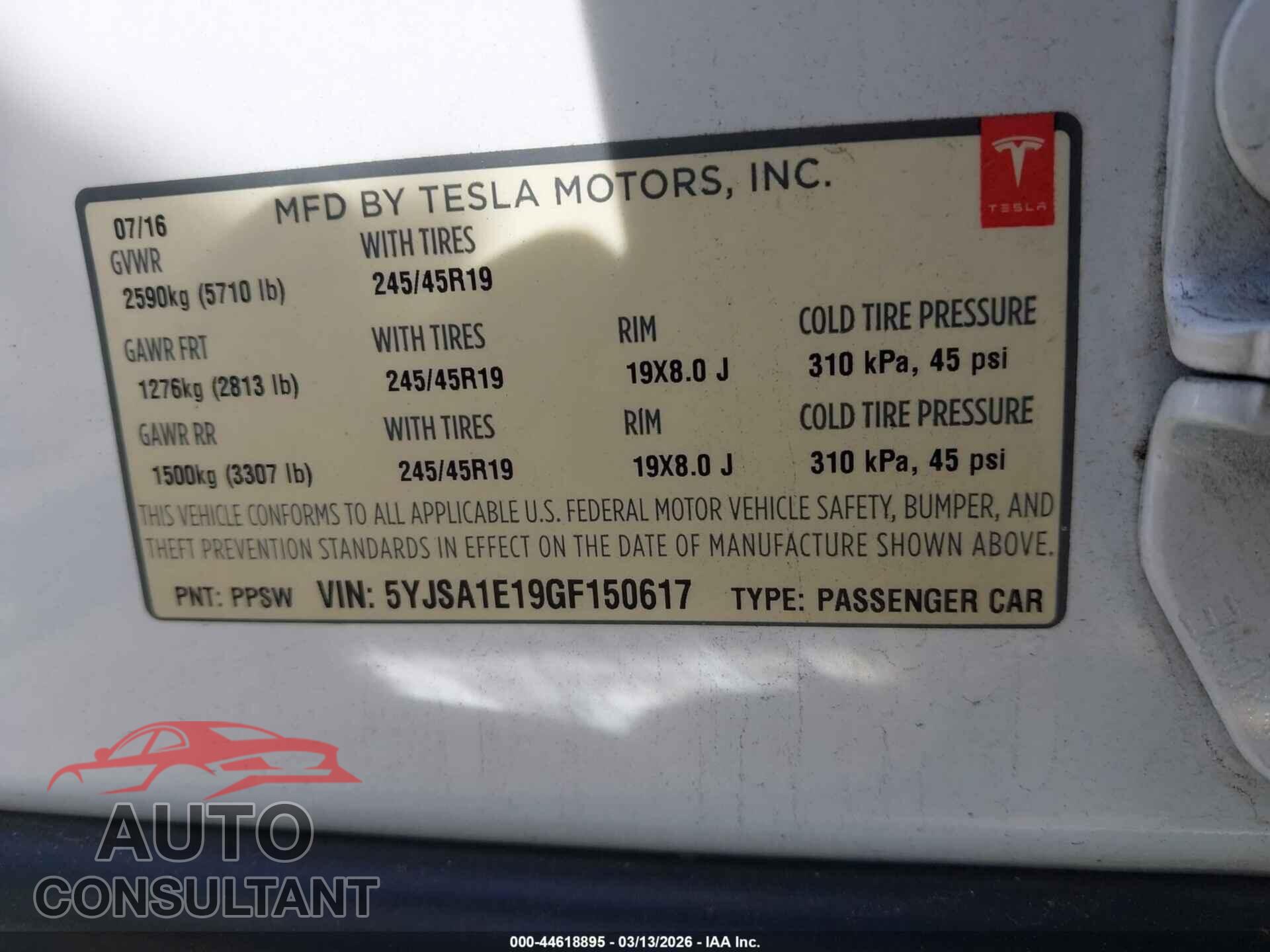 TESLA MODEL S 2016 - 5YJSA1E19GF150617