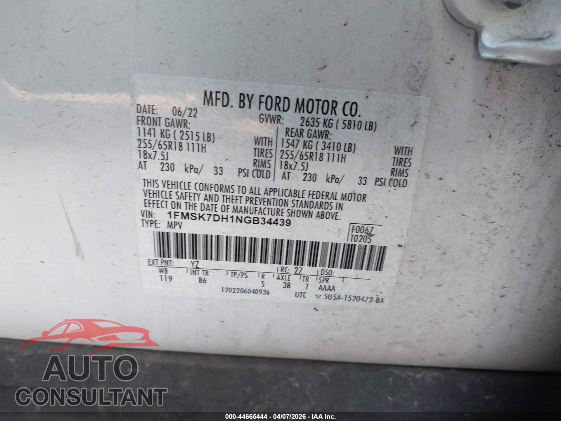 FORD EXPLORER 2022 - 1FMSK7DH1NGB34439