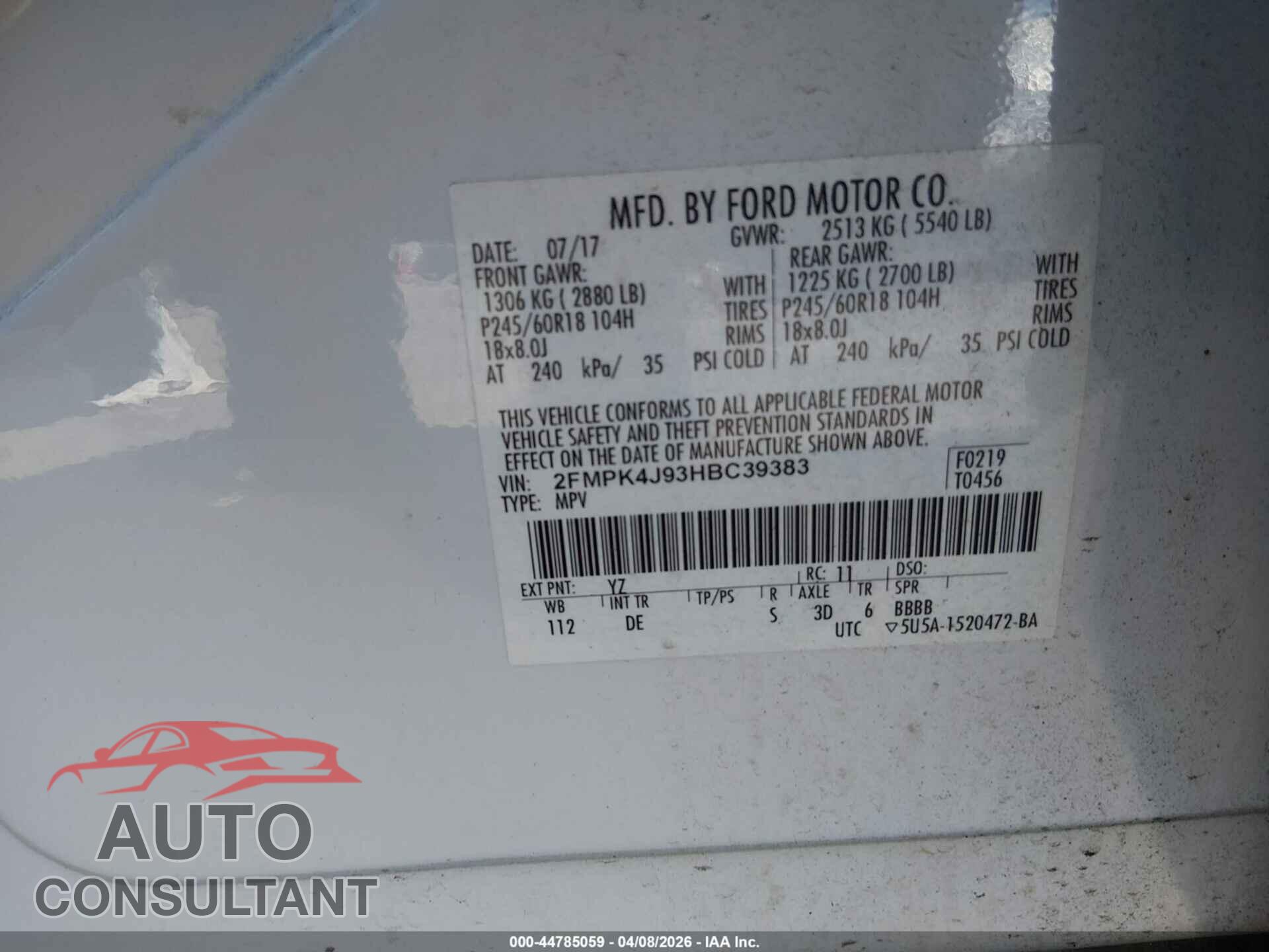 FORD EDGE 2017 - 2FMPK4J93HBC39383