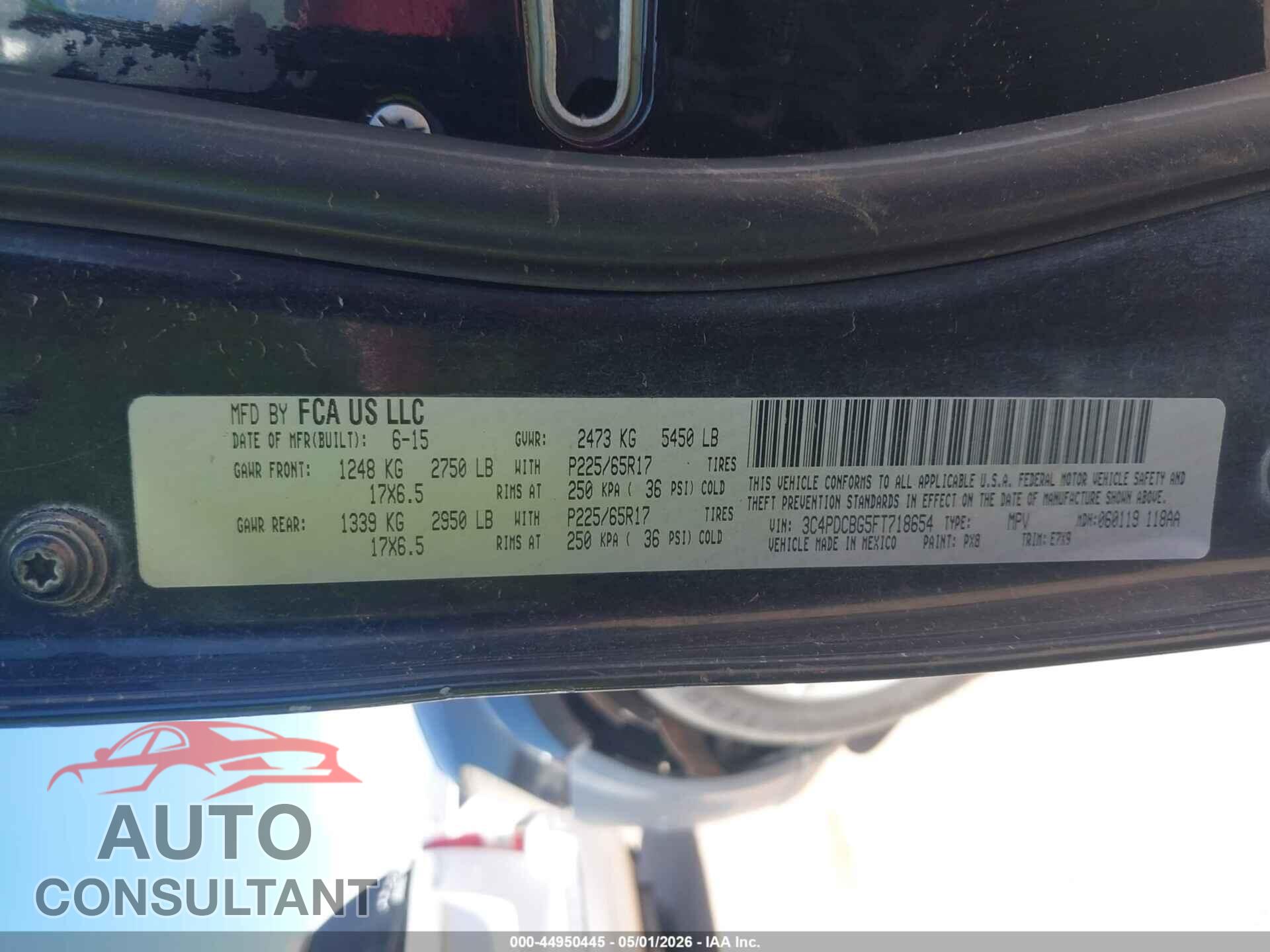 DODGE JOURNEY 2015 - 3C4PDCBG5FT718654