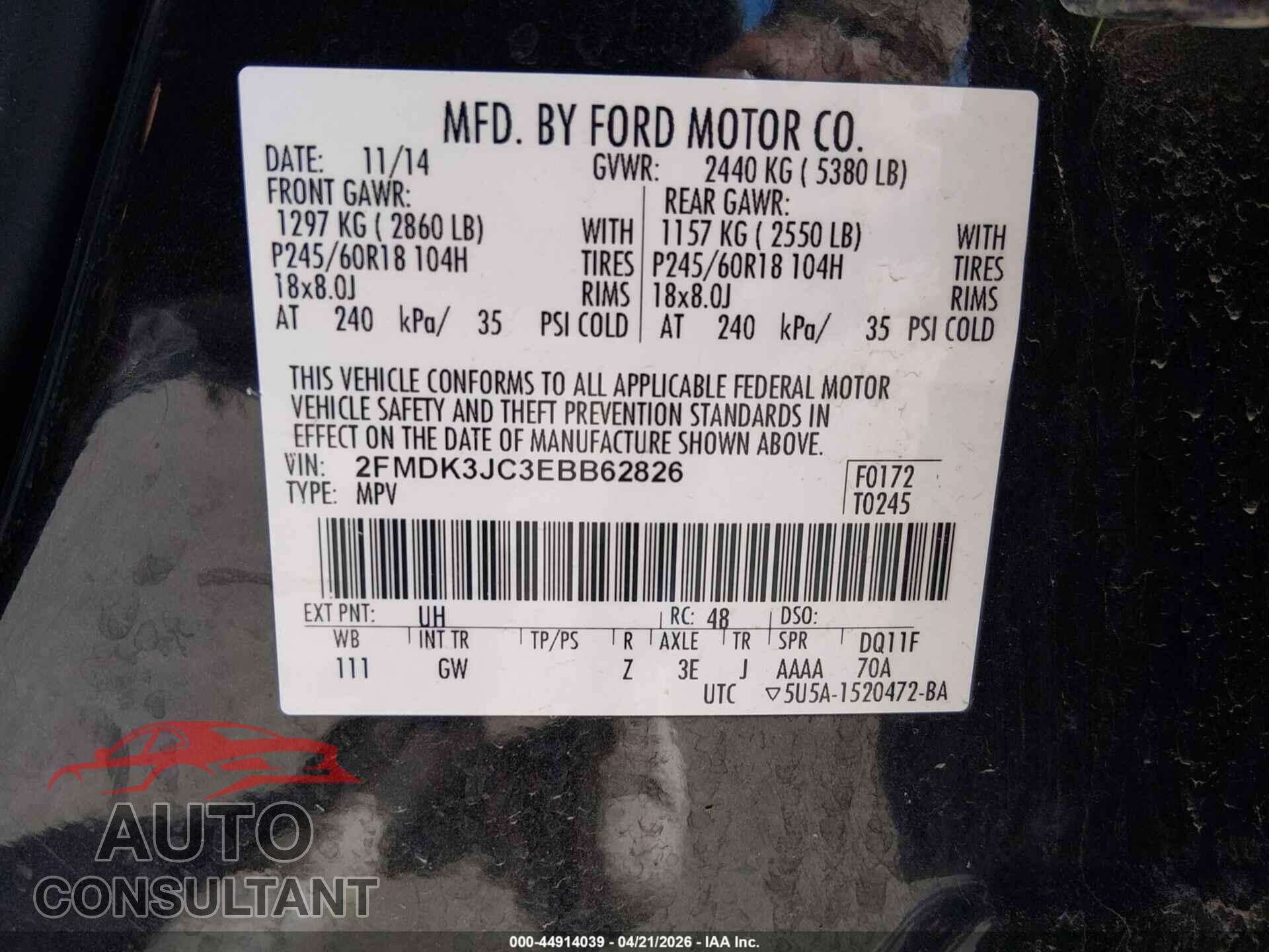 FORD EDGE 2014 - 2FMDK3JC3EBB62826