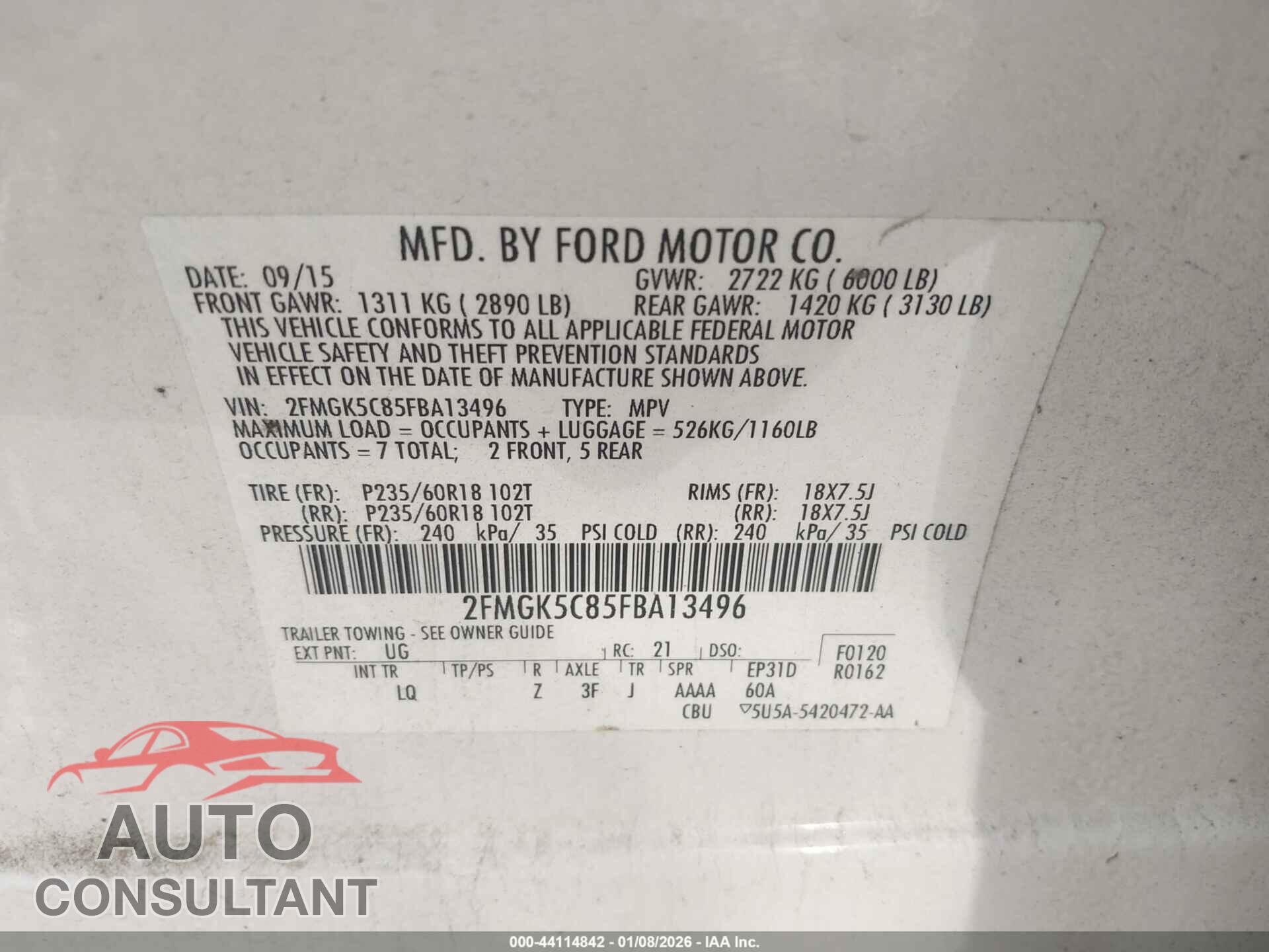 FORD FLEX 2015 - 2FMGK5C85FBA13496