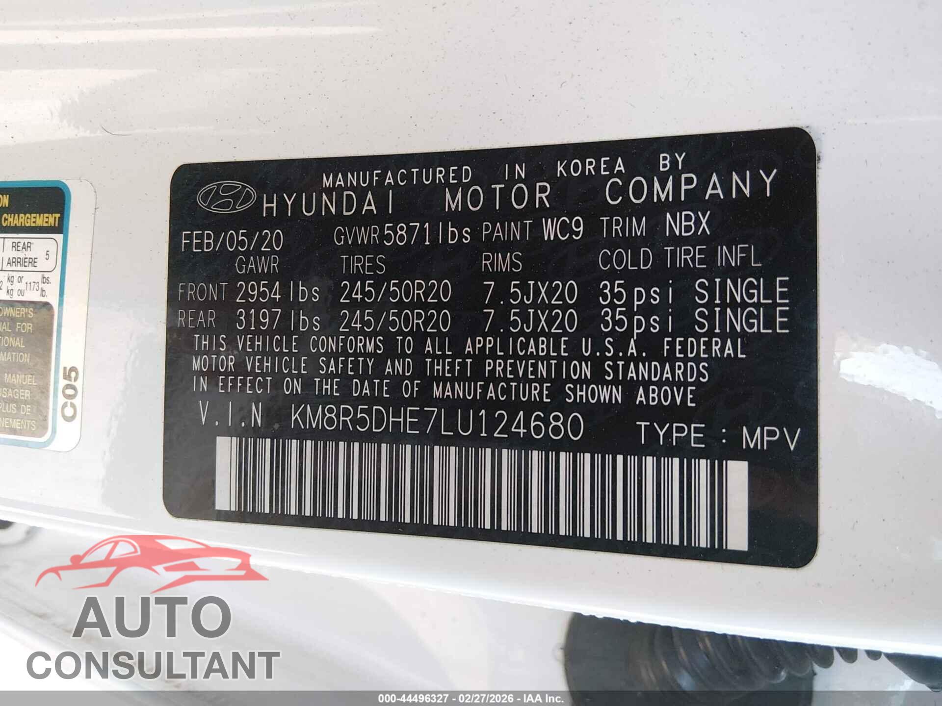 HYUNDAI PALISADE 2020 - KM8R5DHE7LU124680