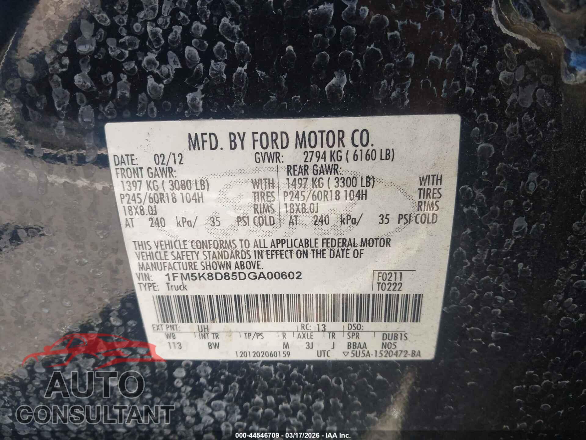FORD EXPLORER 2013 - 1FM5K8D85DGA00602