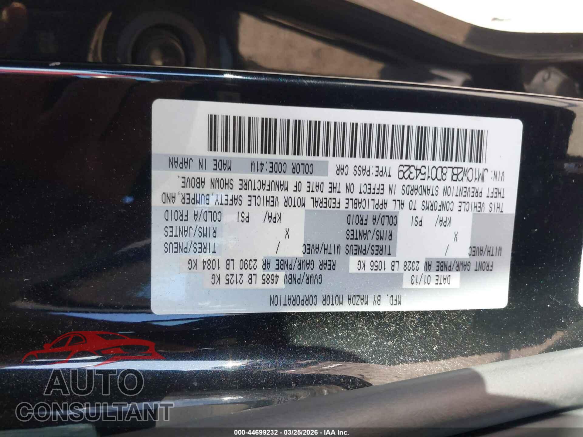 MAZDA MAZDA5 2013 - JM1CW2BL8D0154329