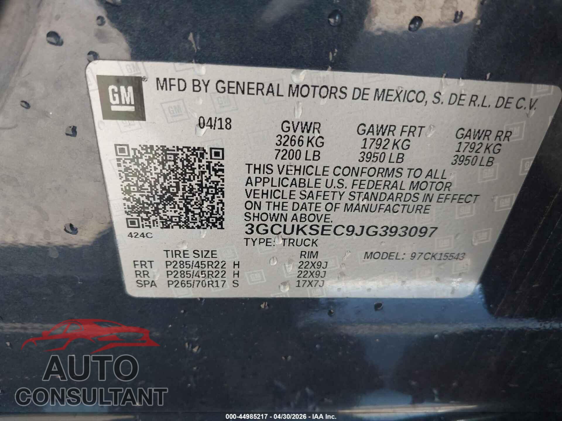 CHEVROLET SILVERADO 1500 2018 - 3GCUKSEC9JG393097