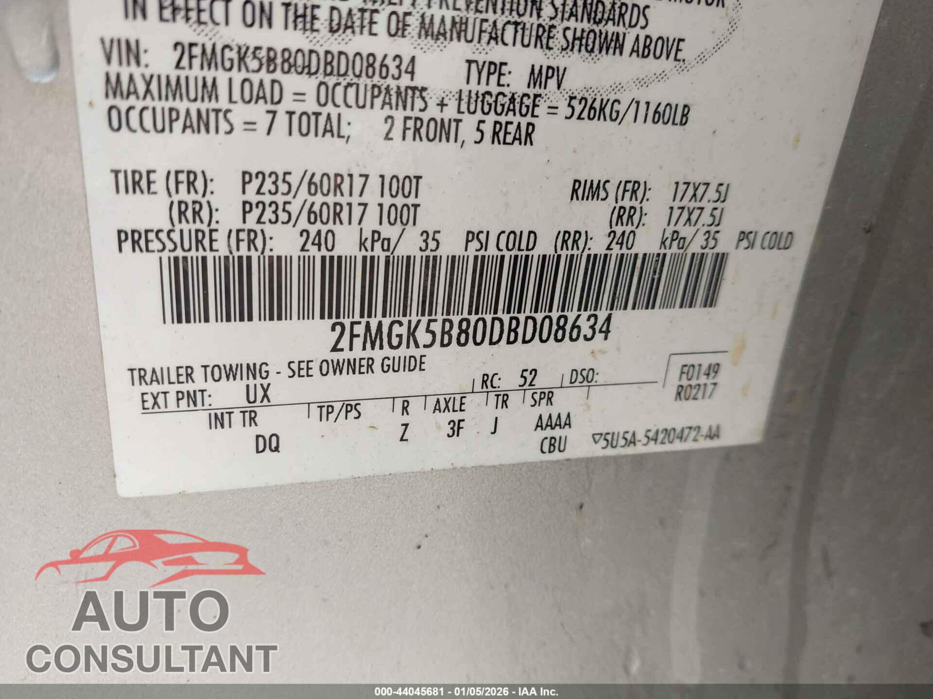 FORD FLEX 2013 - 2FMGK5B80DBD08634