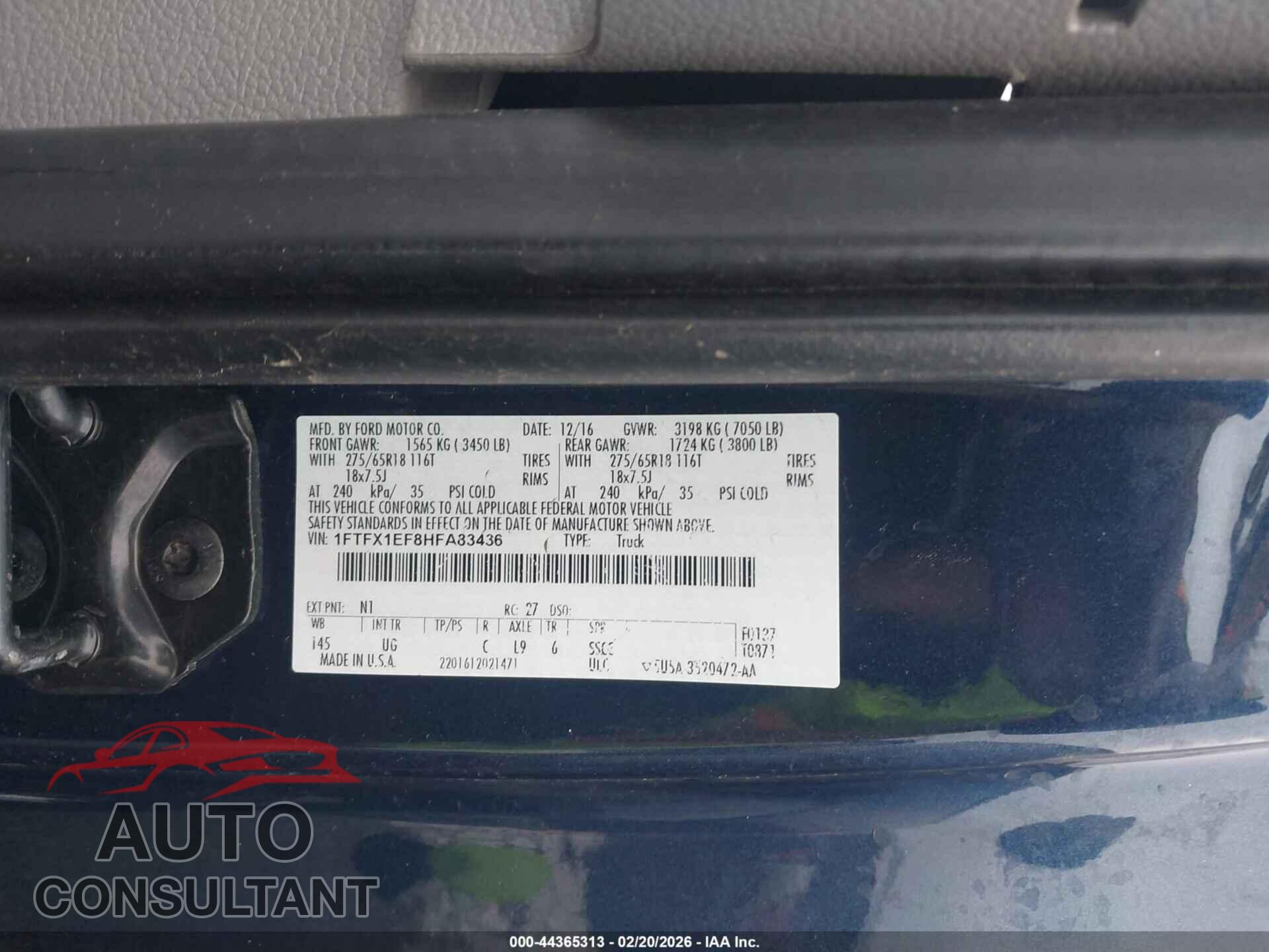 FORD F-150 2017 - 1FTFX1EF8HFA83436