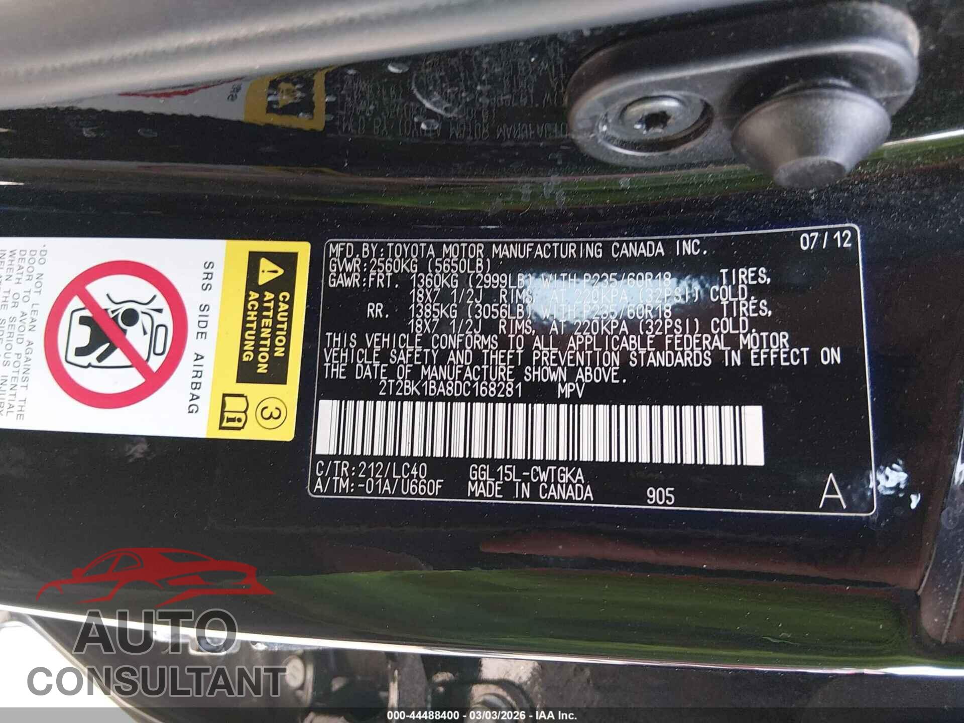 LEXUS RX 350 2013 - 2T2BK1BA8DC168281