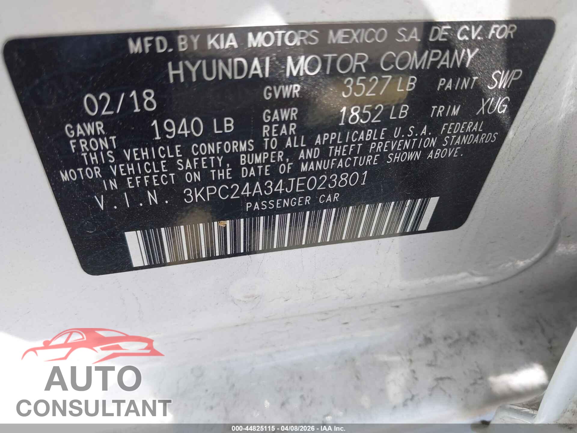 HYUNDAI ACCENT 2018 - 3KPC24A34JE023801
