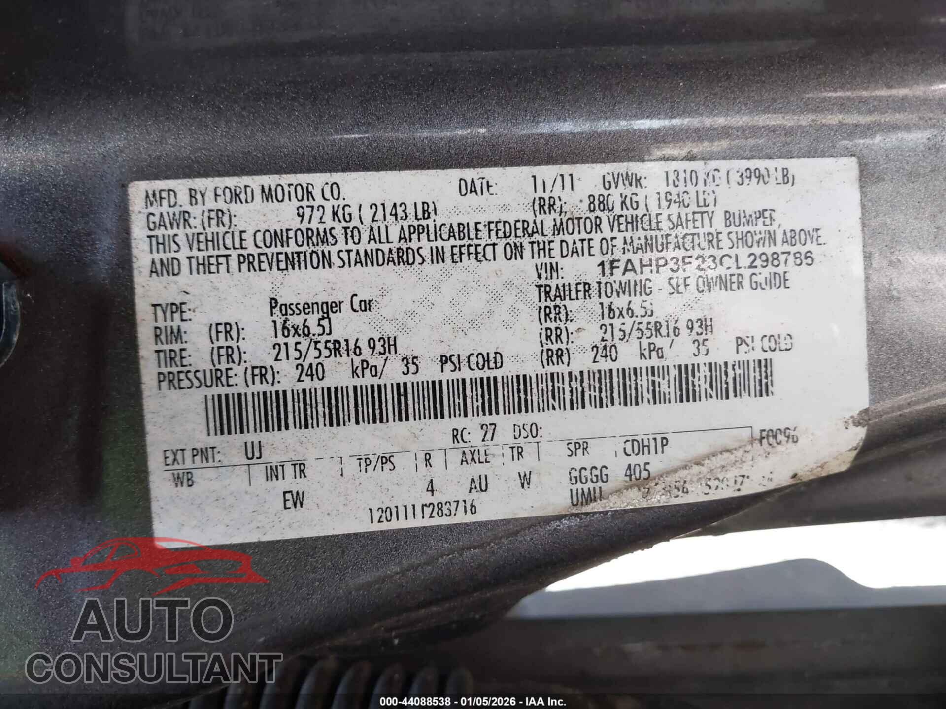 FORD FOCUS 2012 - 1FAHP3F23CL298786