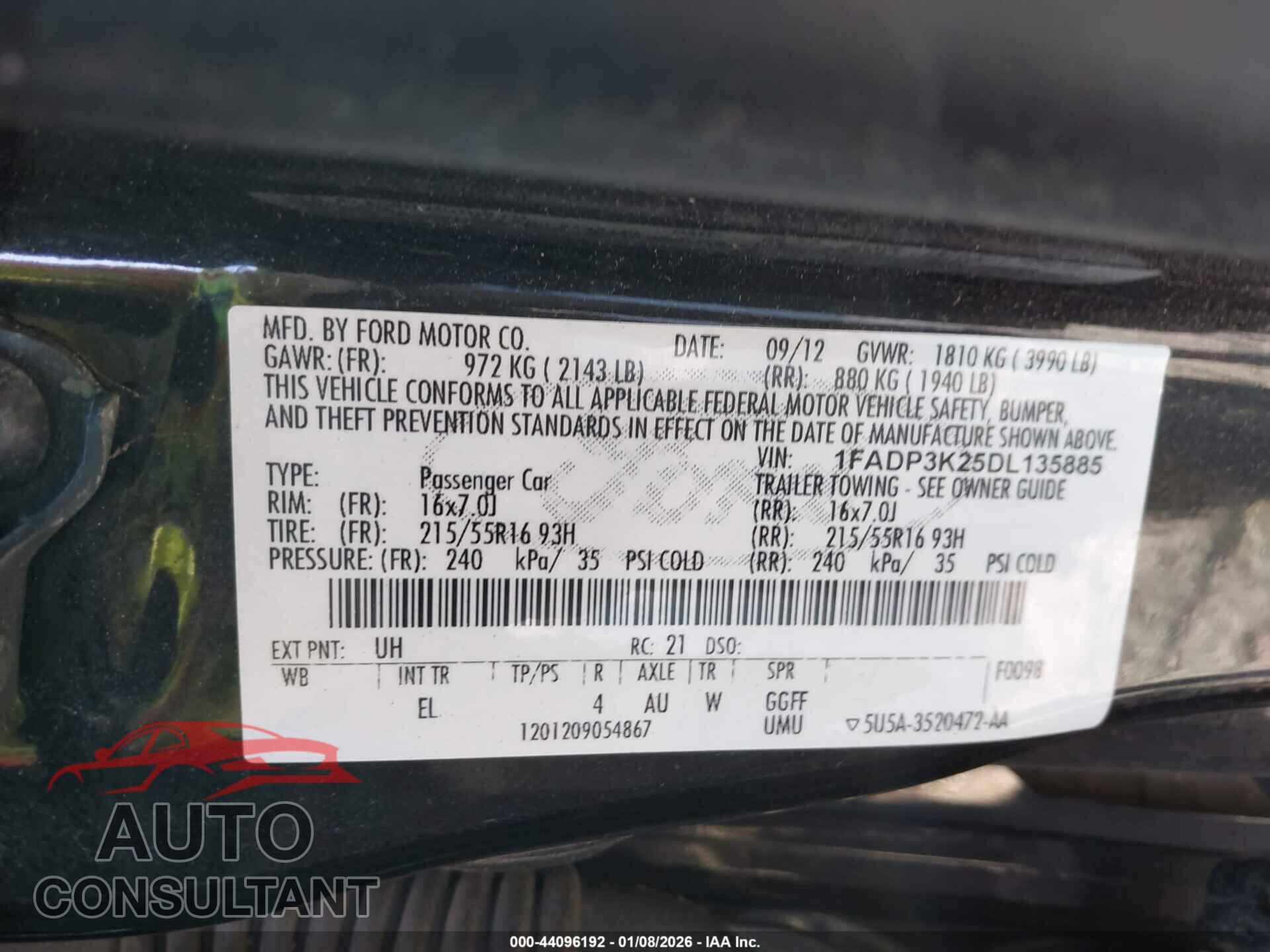 FORD FOCUS 2013 - 1FADP3K25DL135885