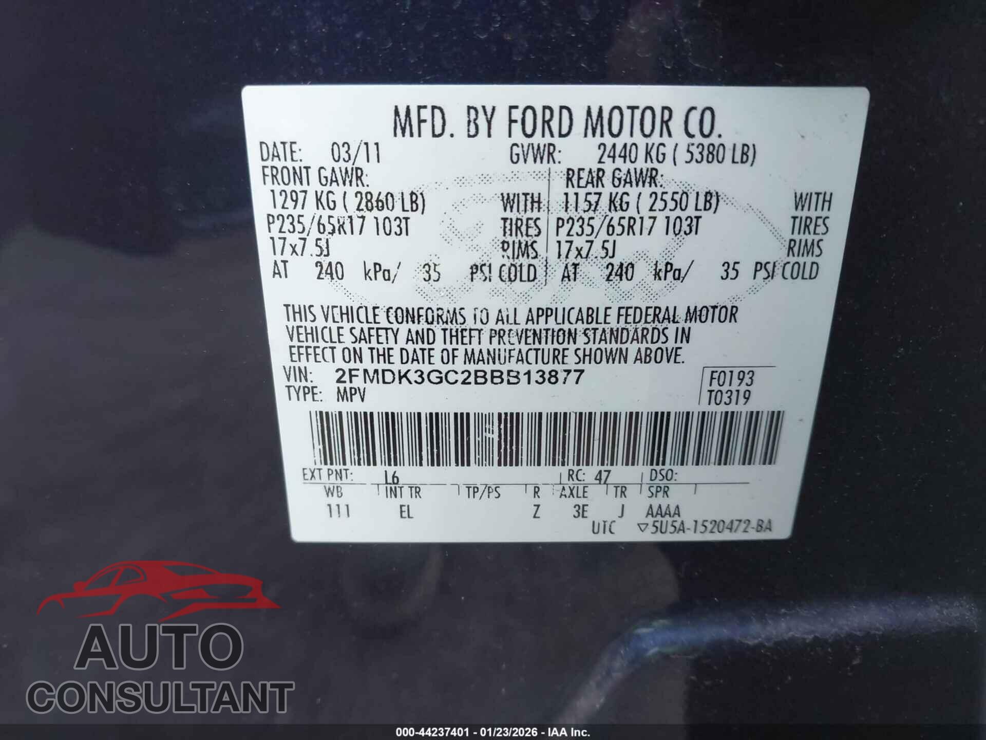 FORD EDGE 2011 - 2FMDK3GC2BBB13877