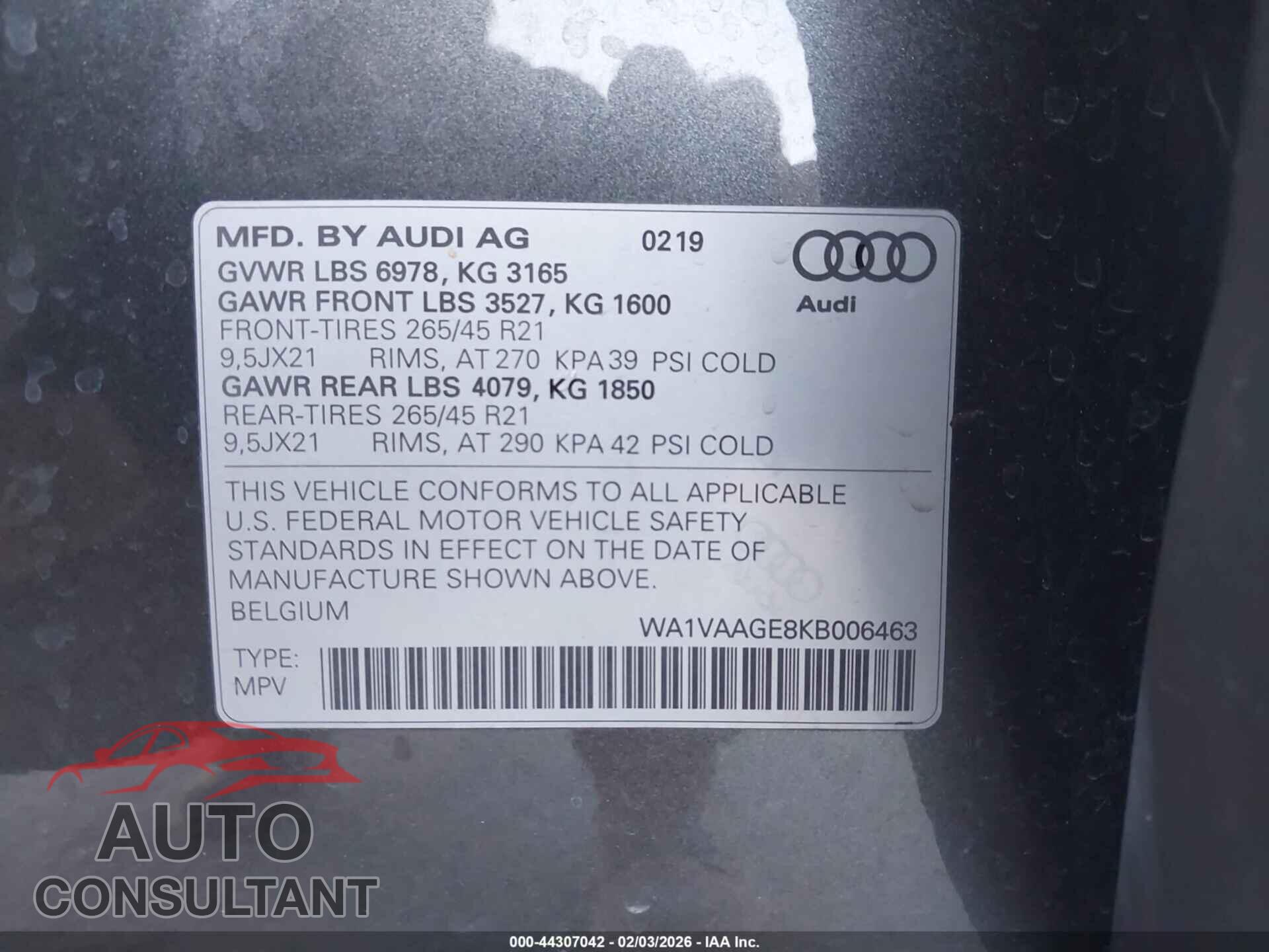 AUDI E-TRON 2019 - WA1VAAGE8KB006463