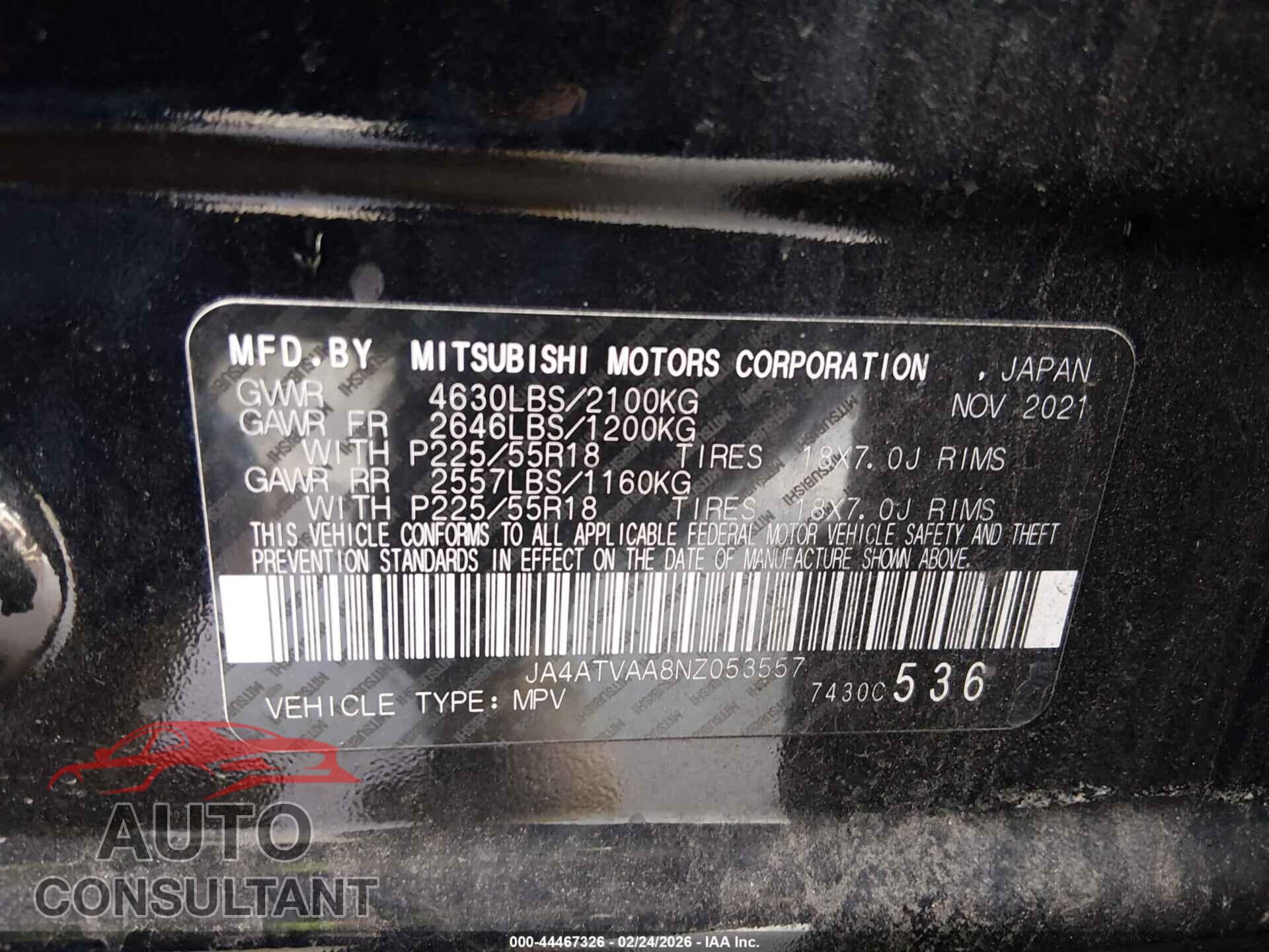 MITSUBISHI ECLIPSE CROSS 2022 - JA4ATVAA8NZ053557
