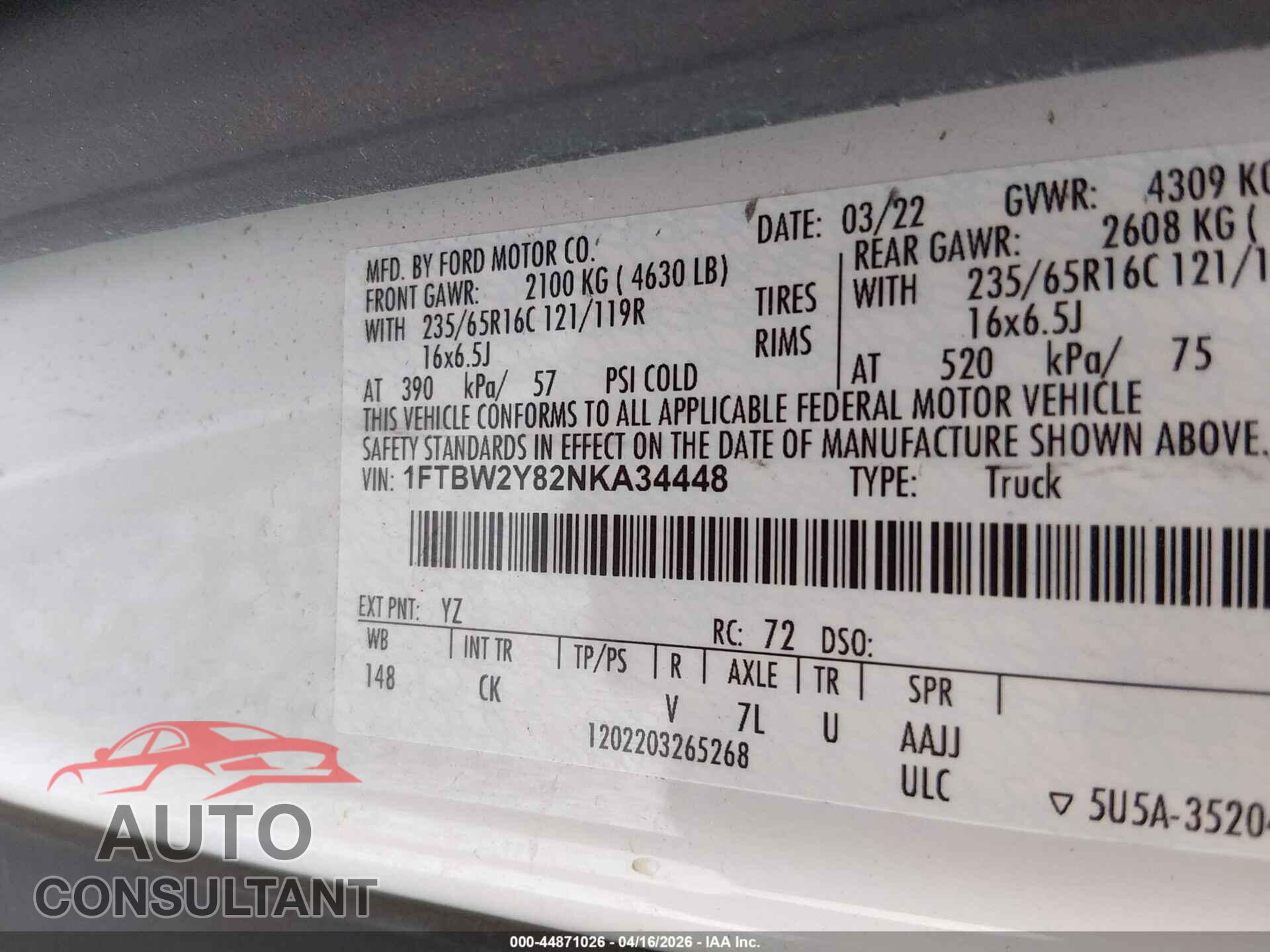 FORD TRANSIT-350 2022 - 1FTBW2Y82NKA34448