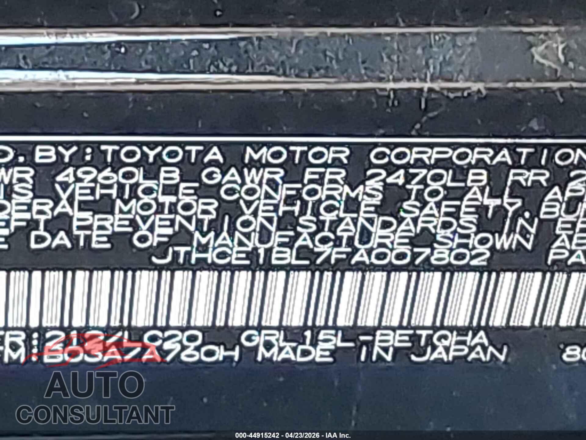 LEXUS GS 350 2015 - JTHCE1BL7FA007802
