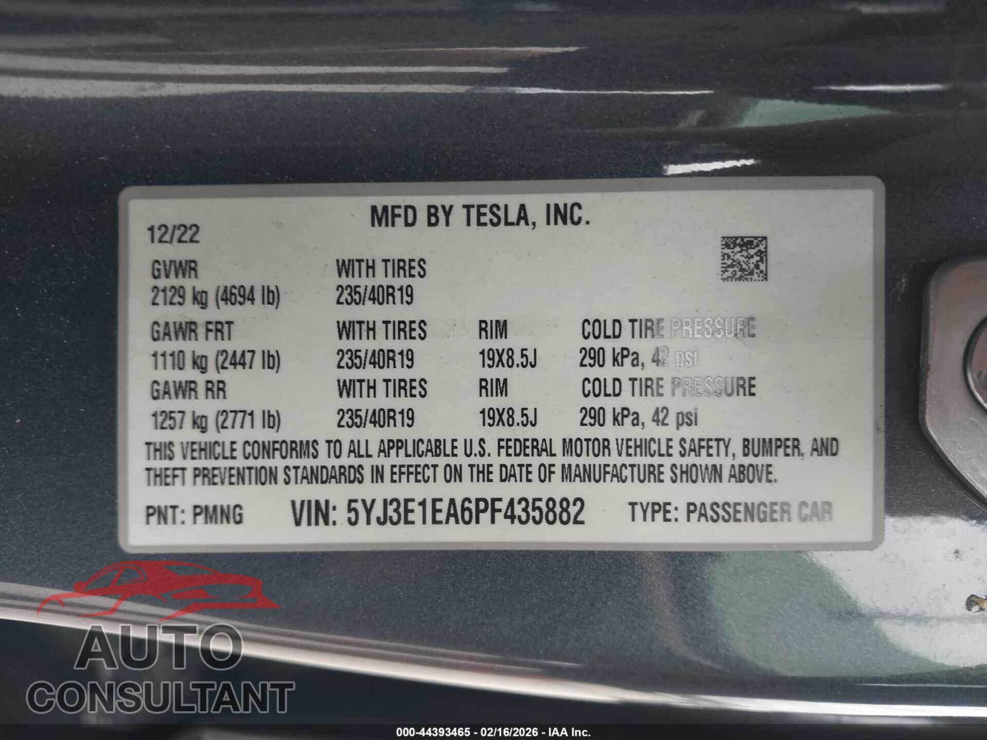 TESLA MODEL 3 2023 - 5YJ3E1EA6PF435882