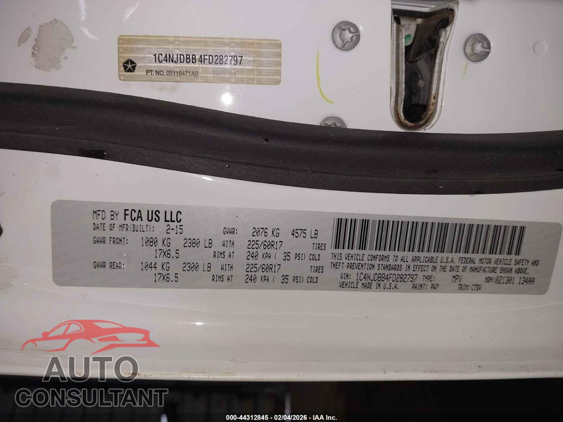 JEEP COMPASS 2015 - 1C4NJDBB4FD282797