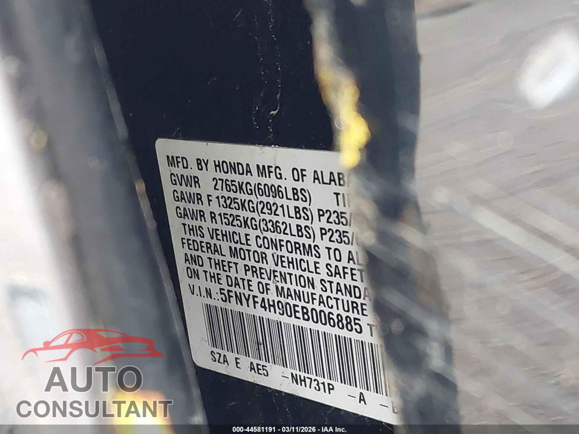 HONDA PILOT 2014 - 5FNYF4H90EB006885