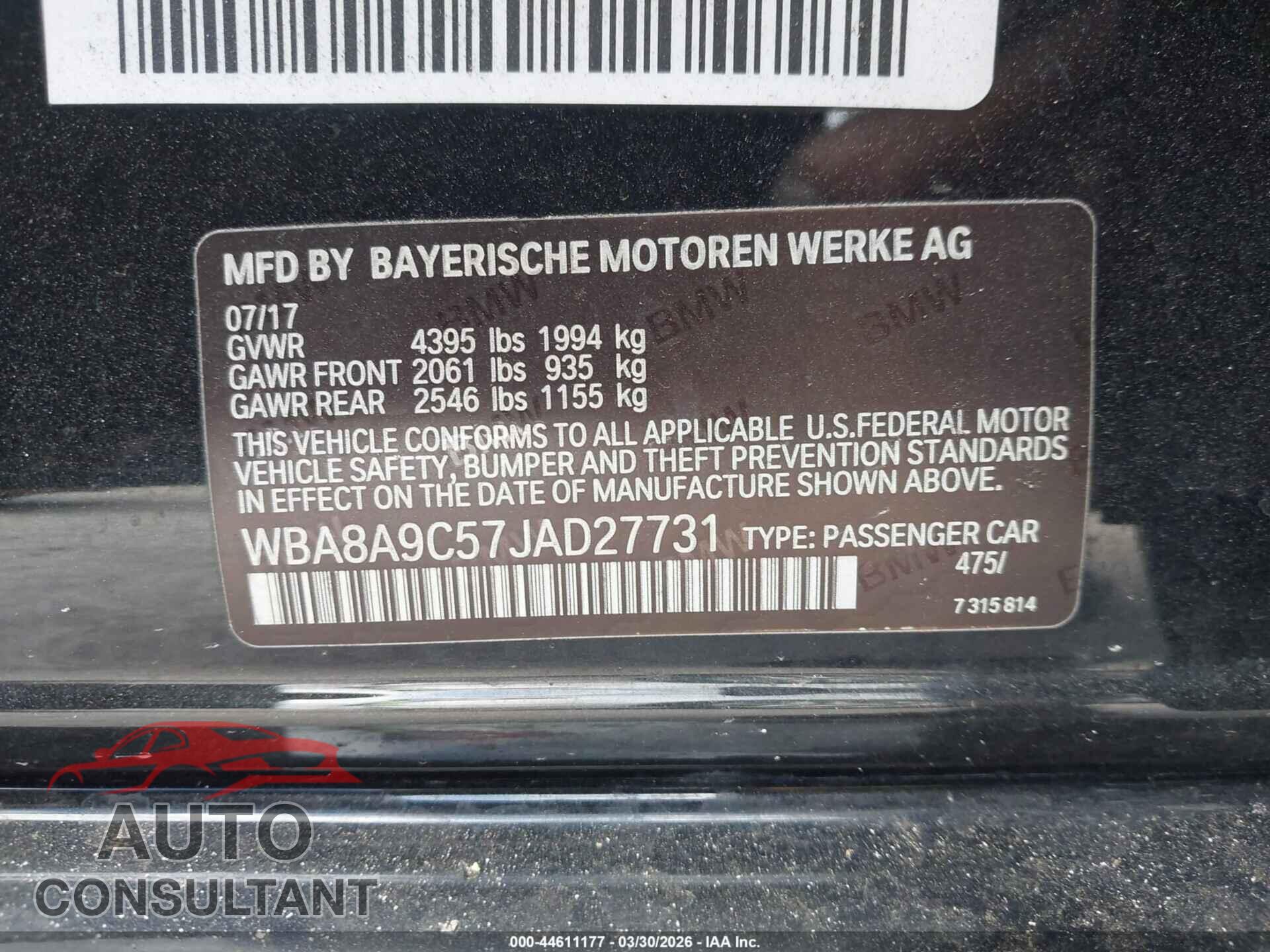 BMW 320I 2018 - WBA8A9C57JAD27731