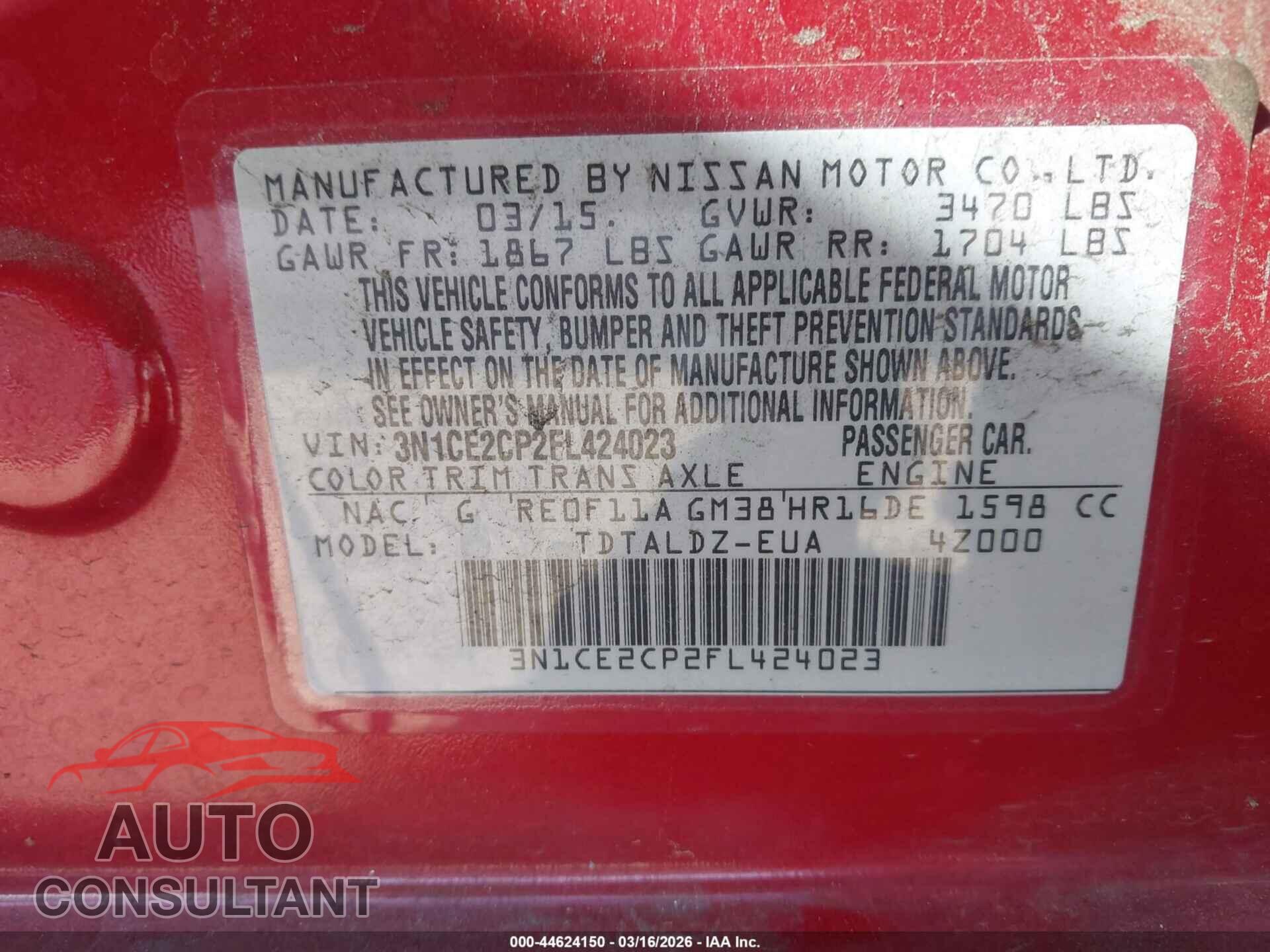 NISSAN VERSA NOTE 2015 - 3N1CE2CP2FL424023