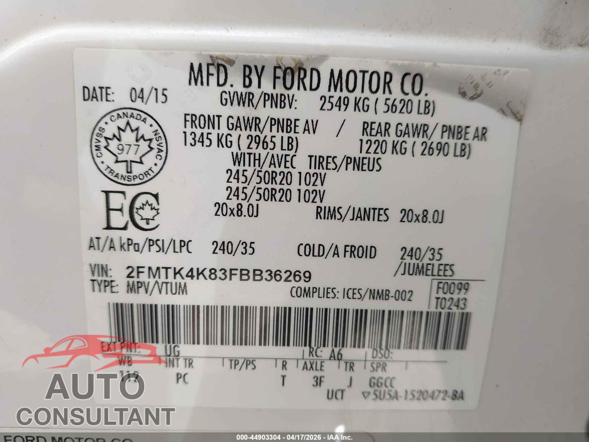 FORD EDGE 2015 - 2FMTK4K83FBB36269