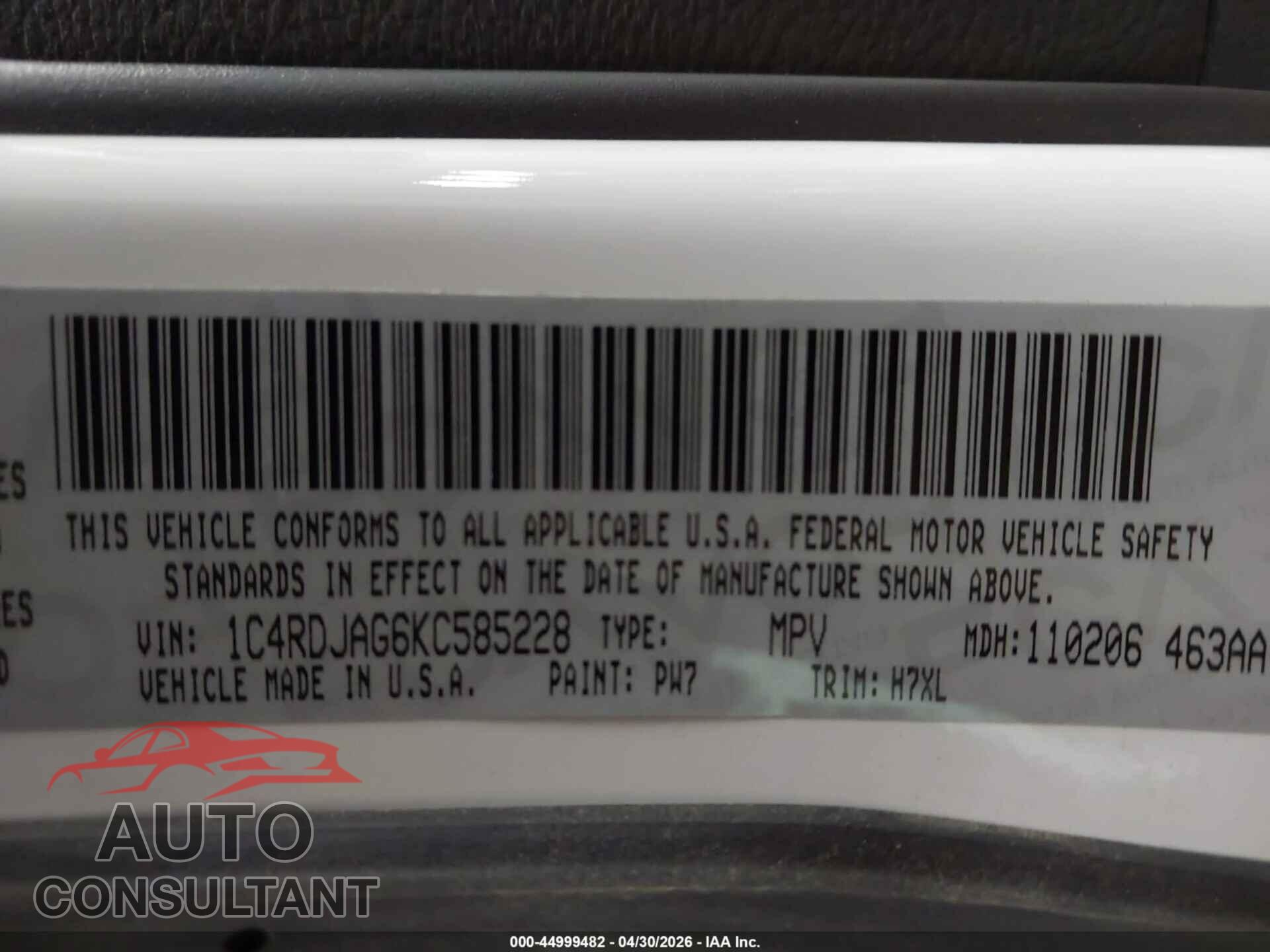 DODGE DURANGO 2019 - 1C4RDJAG6KC585228