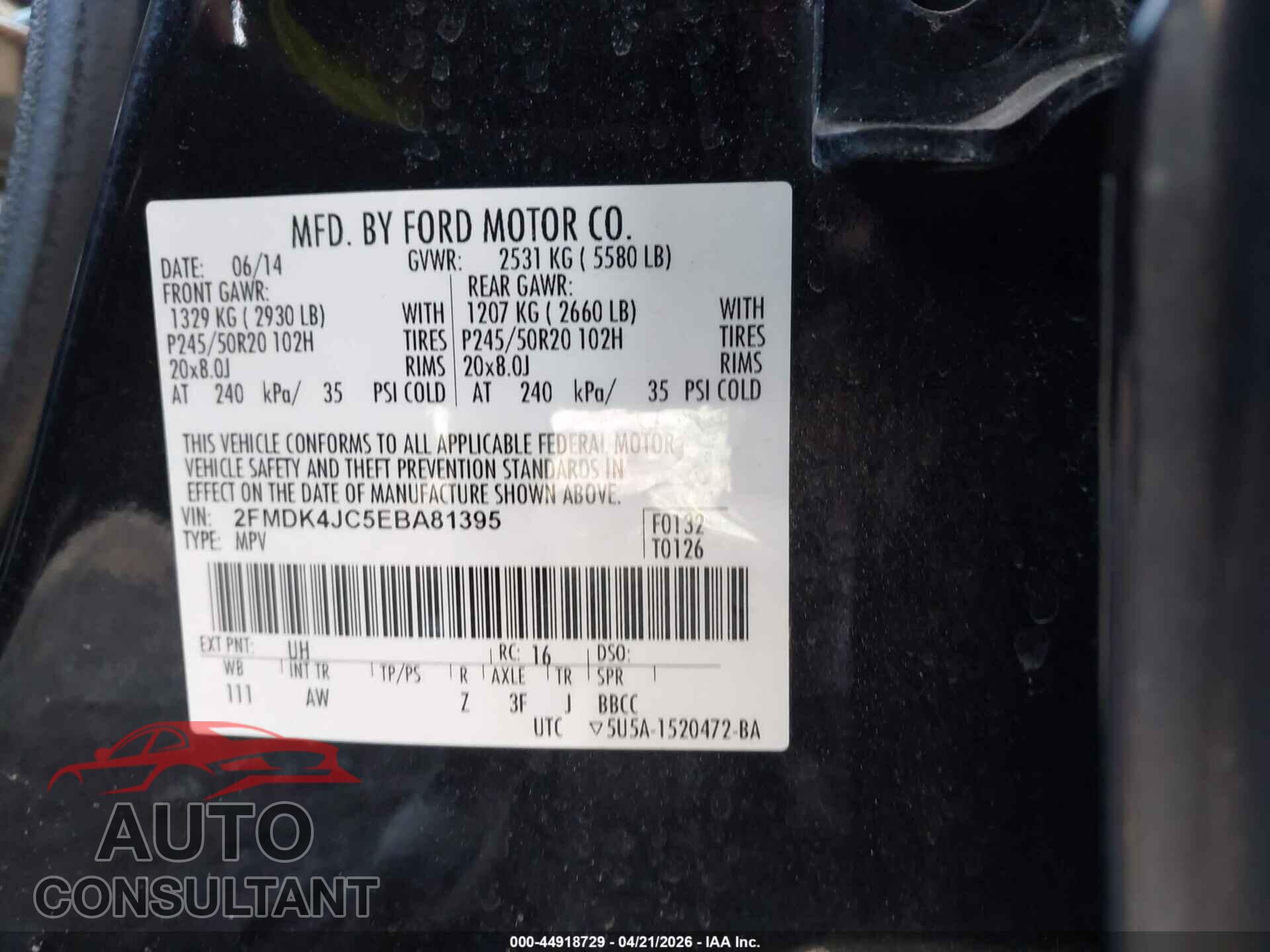 FORD EDGE 2014 - 2FMDK4JC5EBA81395