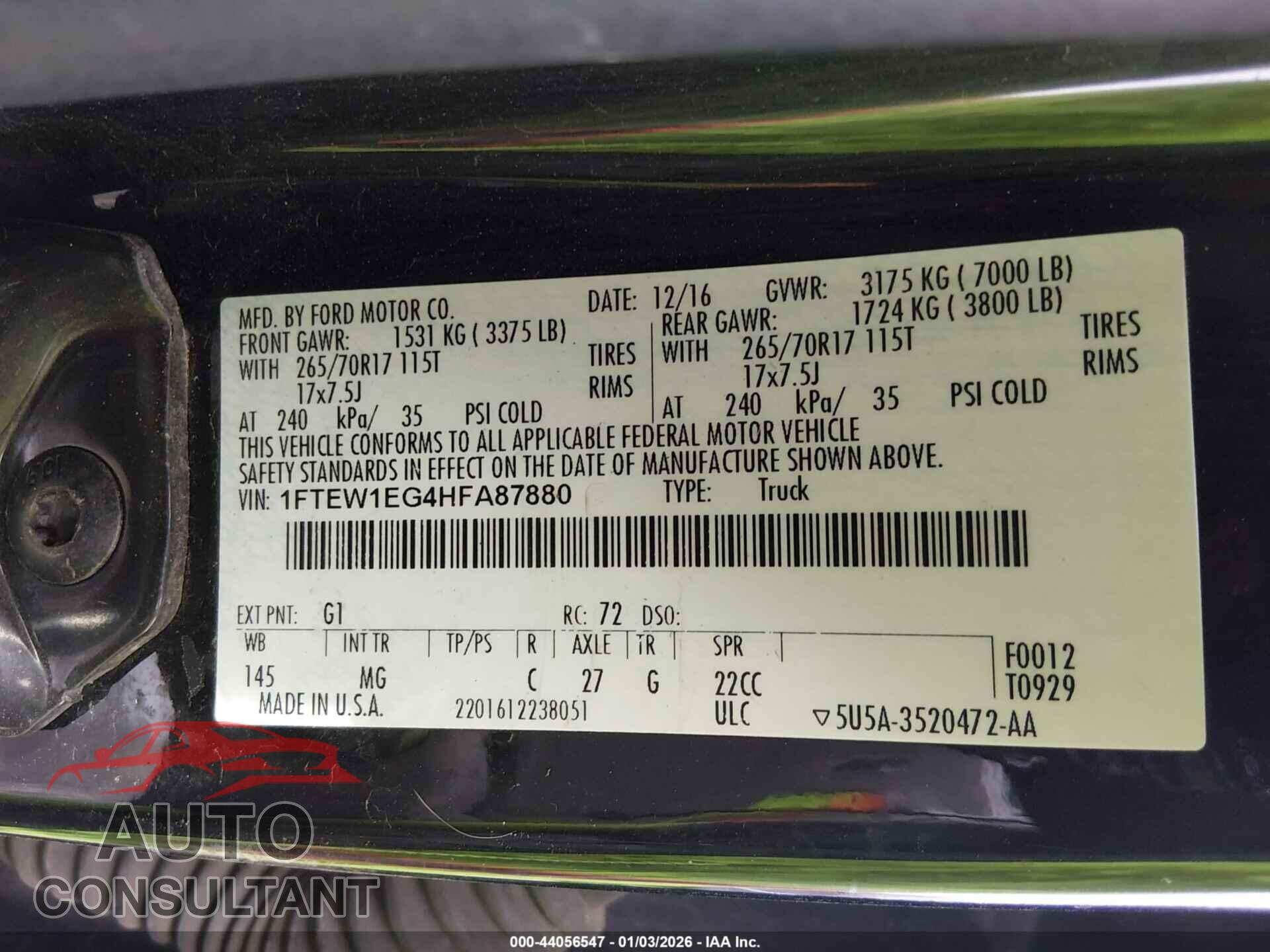 FORD F-150 2017 - 1FTEW1EG4HFA87880