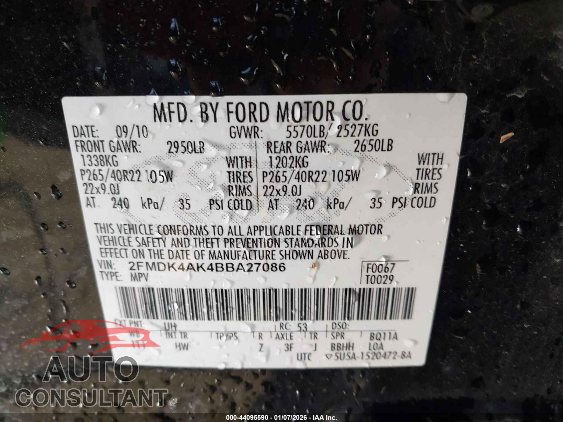 FORD EDGE 2011 - 2FMDK4AK4BBA27086