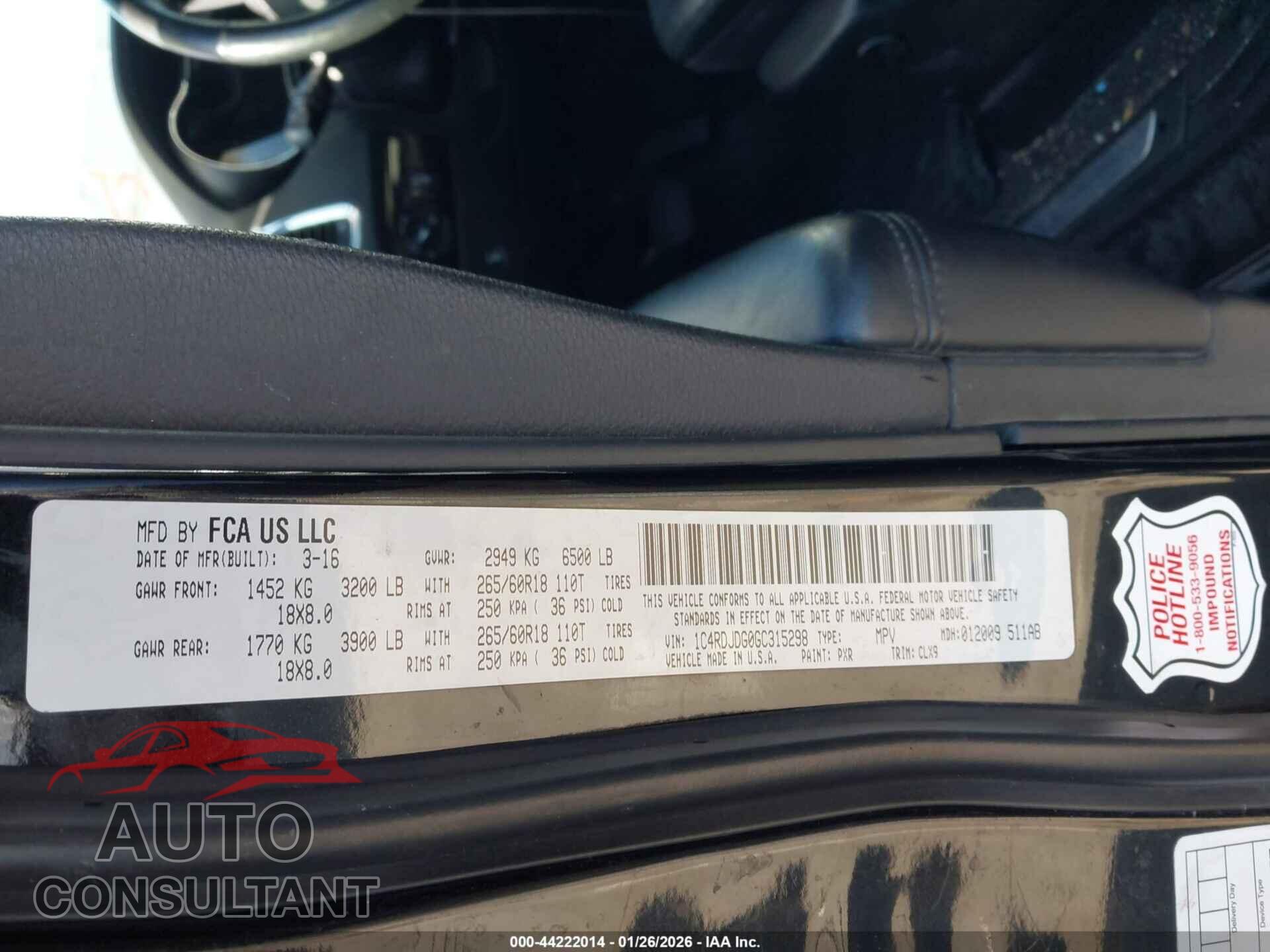 DODGE DURANGO 2016 - 1C4RDJDG0GC315298