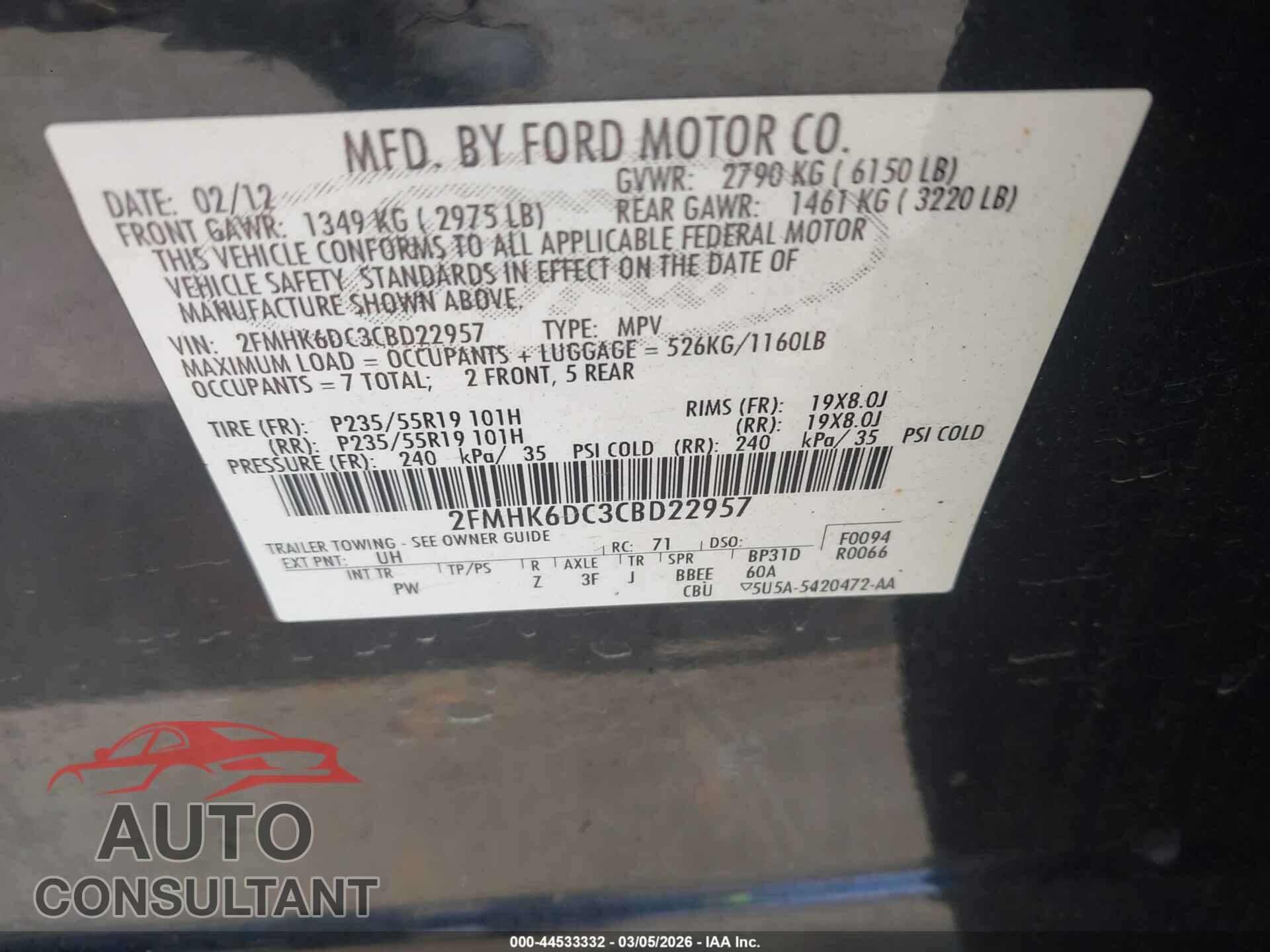 FORD FLEX 2012 - 2FMHK6DC3CBD22957