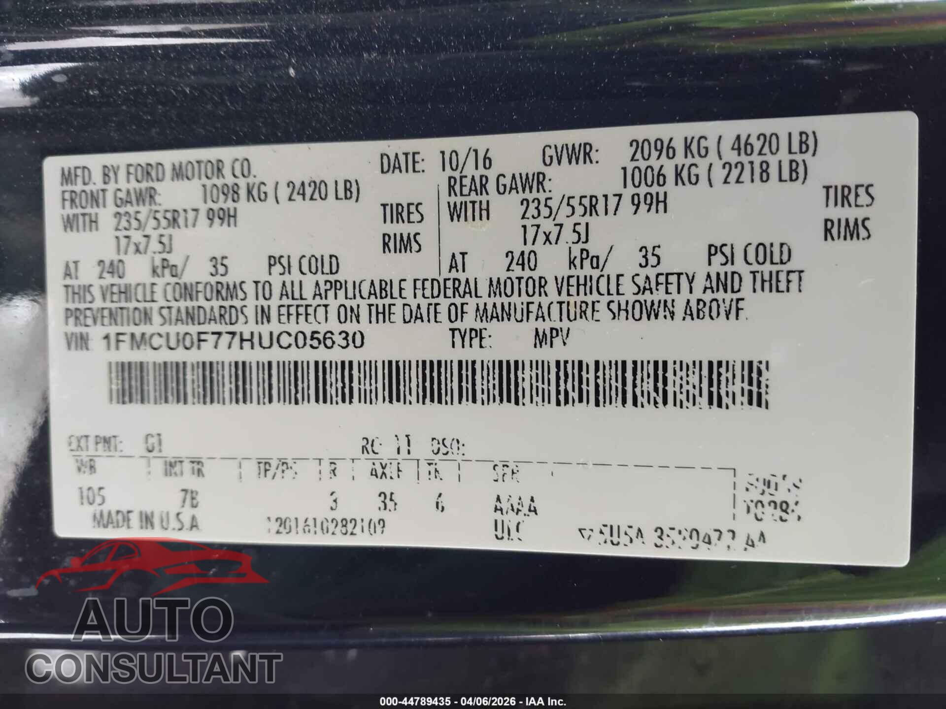 FORD ESCAPE 2017 - 1FMCU0F77HUC05630