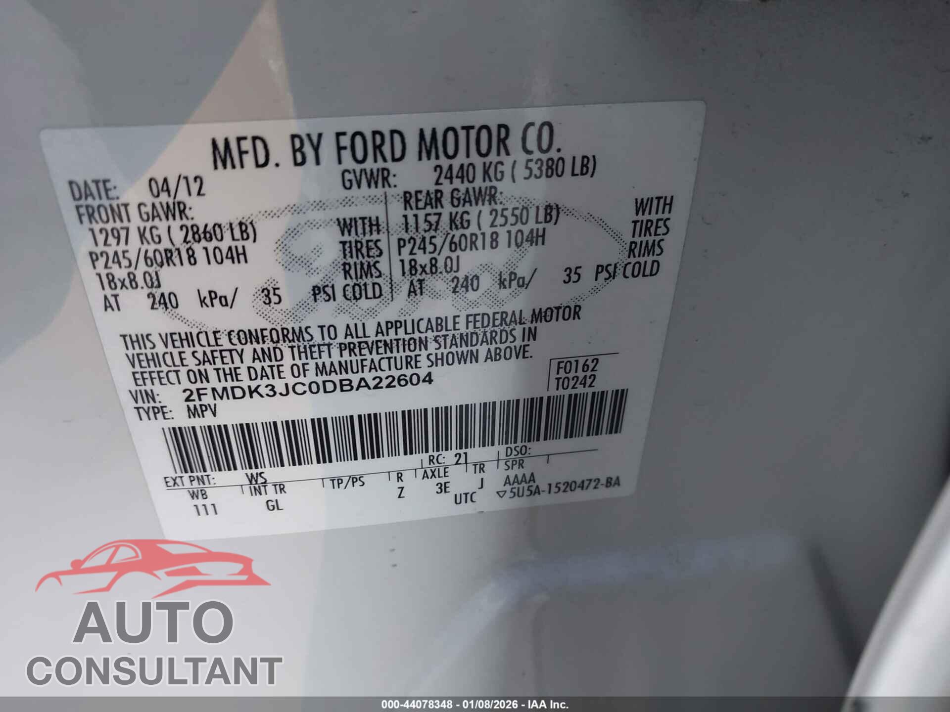 FORD EDGE 2013 - 2FMDK3JC0DBA22604