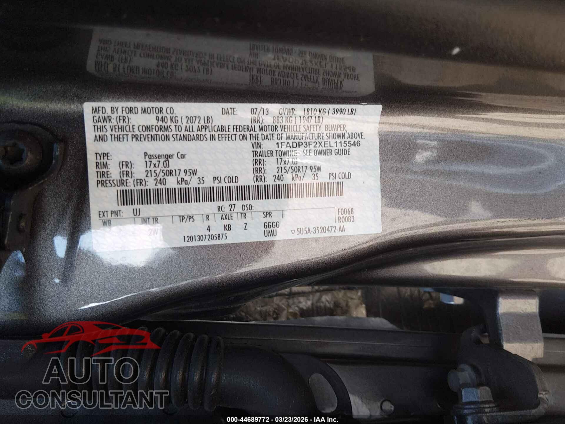 FORD FOCUS 2014 - 1FADP3F2XEL115546