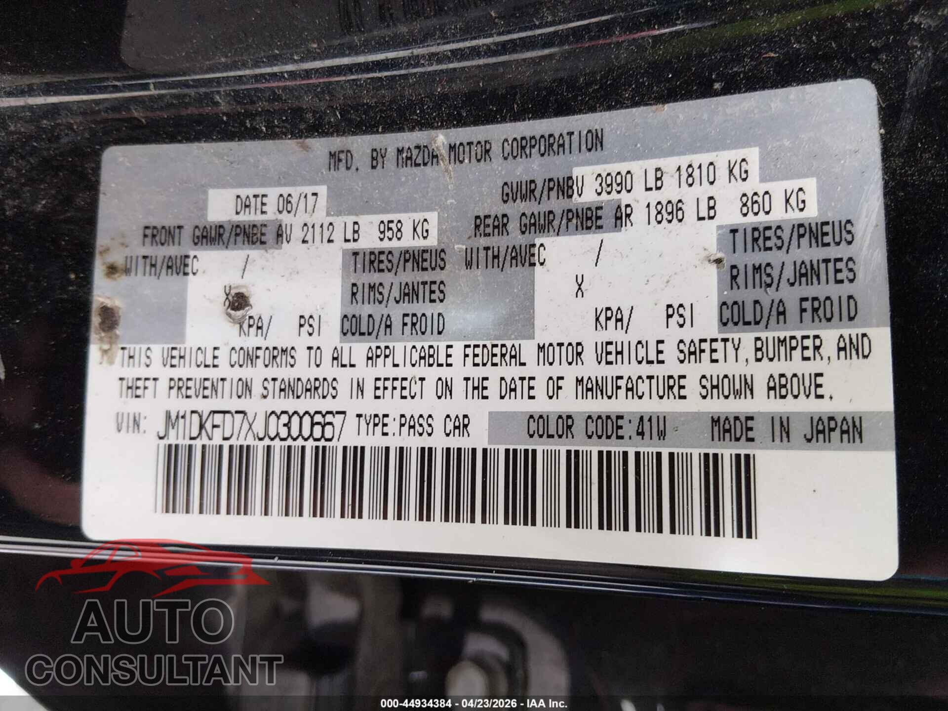 MAZDA CX-3 2018 - JM1DKFD7XJ0300667