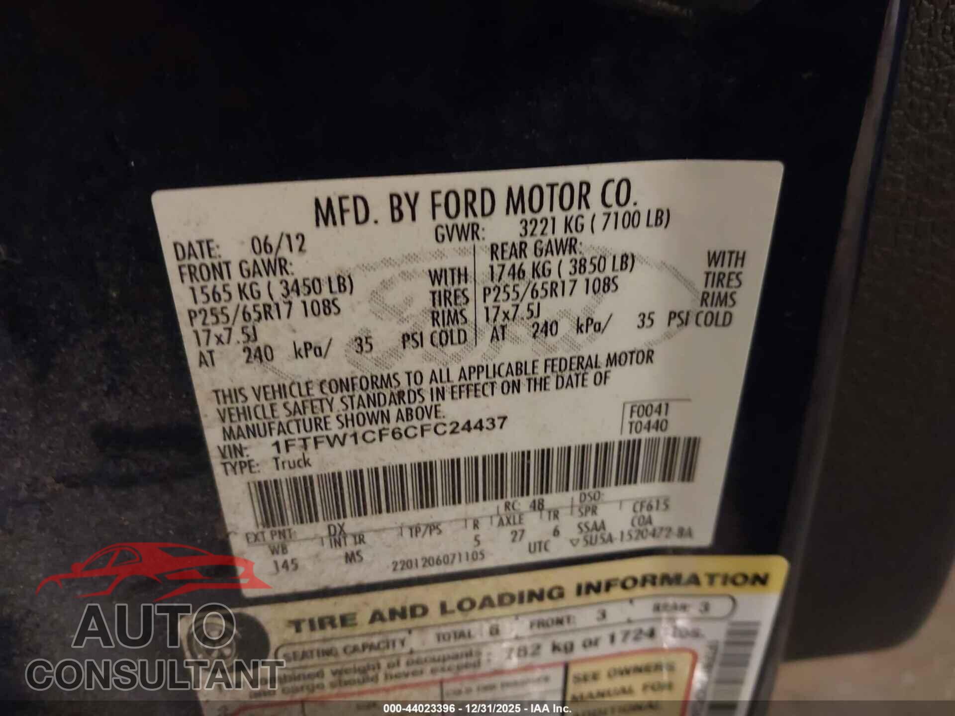 FORD F-150 2012 - 1FTFW1CF6CFC24437