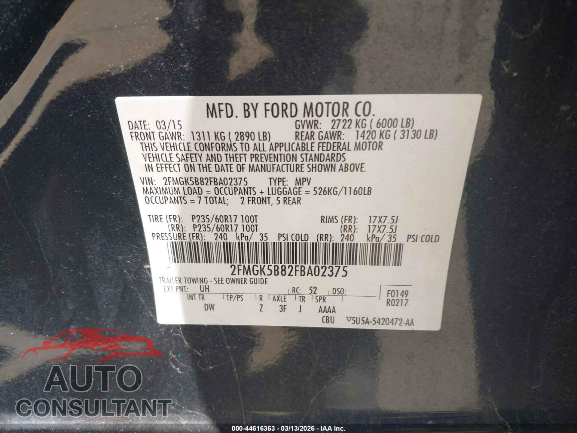 FORD FLEX 2015 - 2FMGK5B82FBA02375