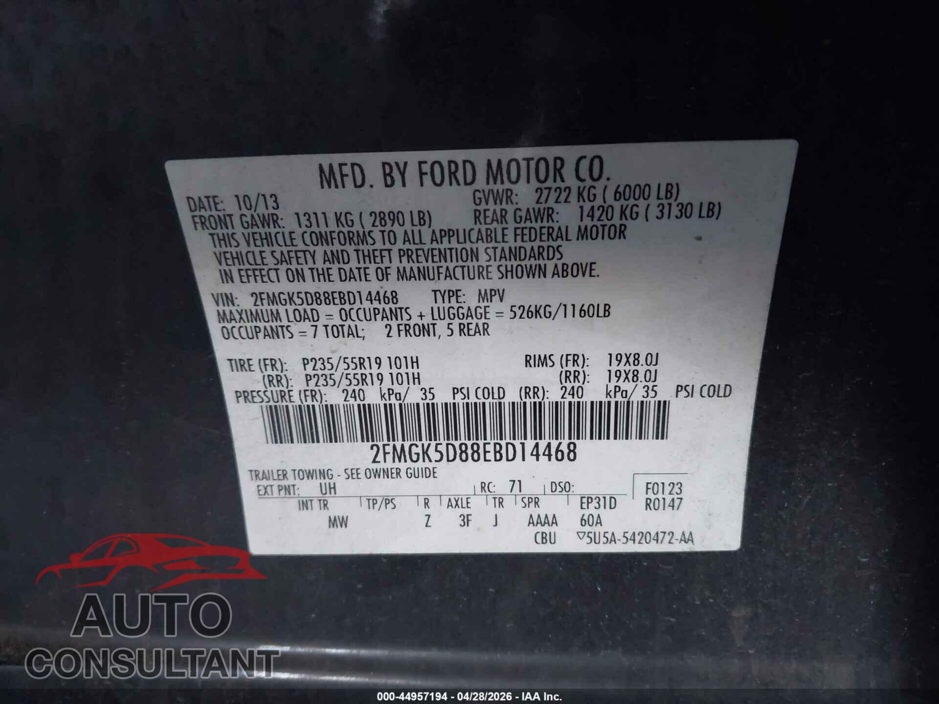 FORD FLEX 2014 - 2FMGK5D88EBD14468