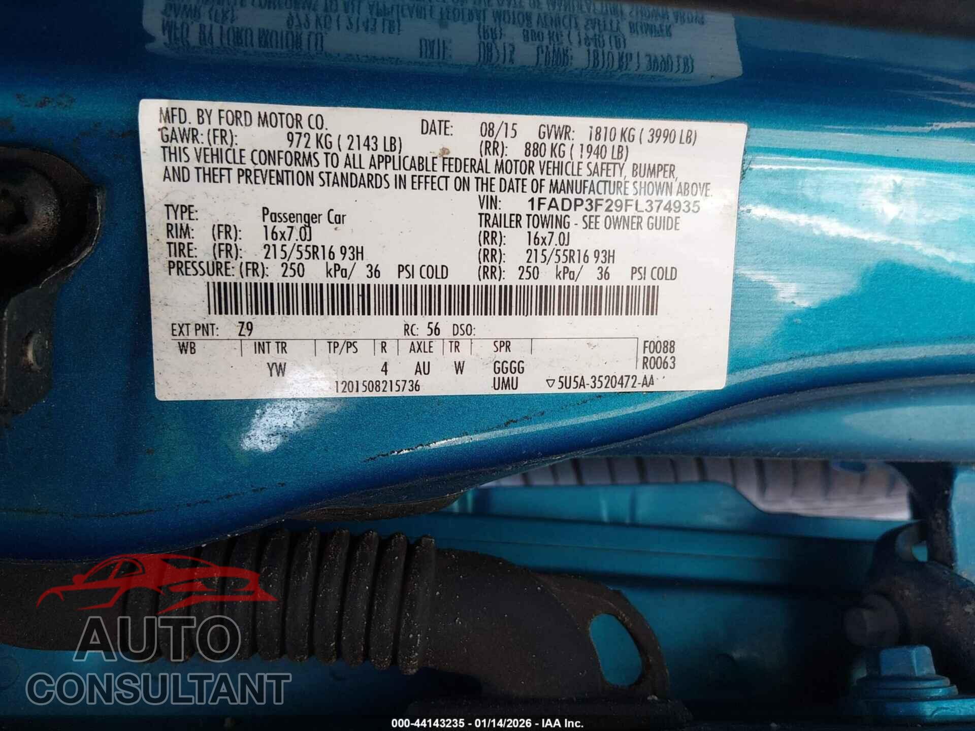 FORD FOCUS 2015 - 1FADP3F29FL374935
