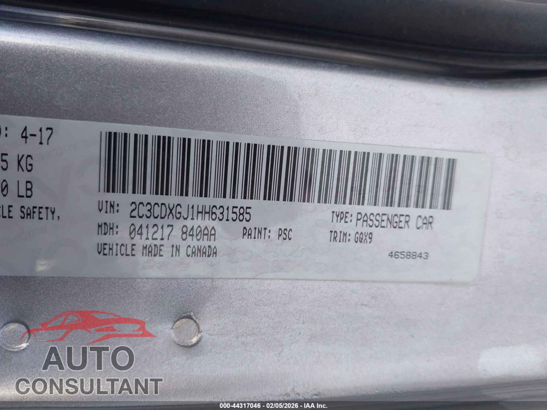 DODGE CHARGER 2017 - 2C3CDXGJ1HH631585