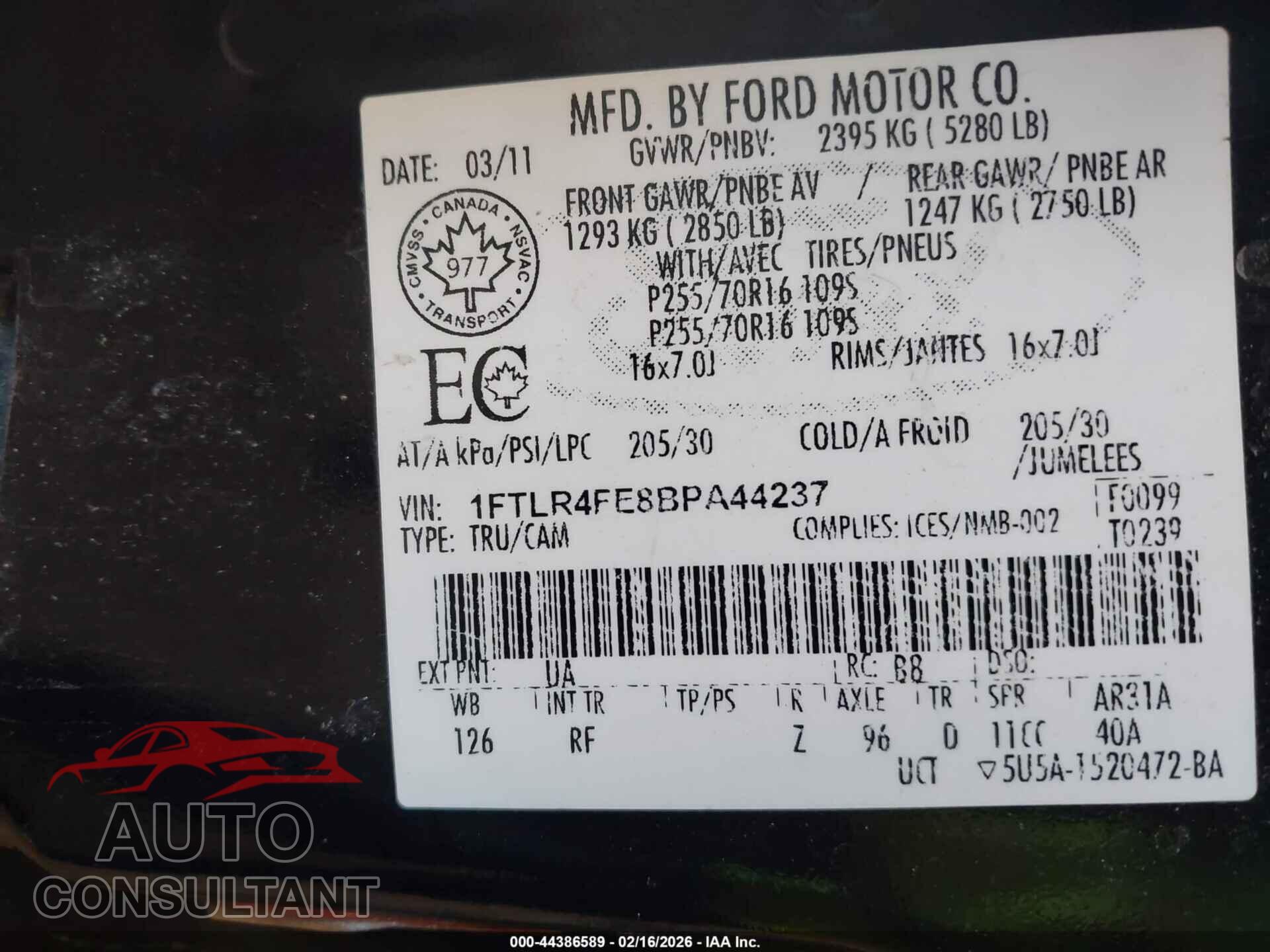 FORD RANGER 2011 - 1FTLR4FE8BPA44237
