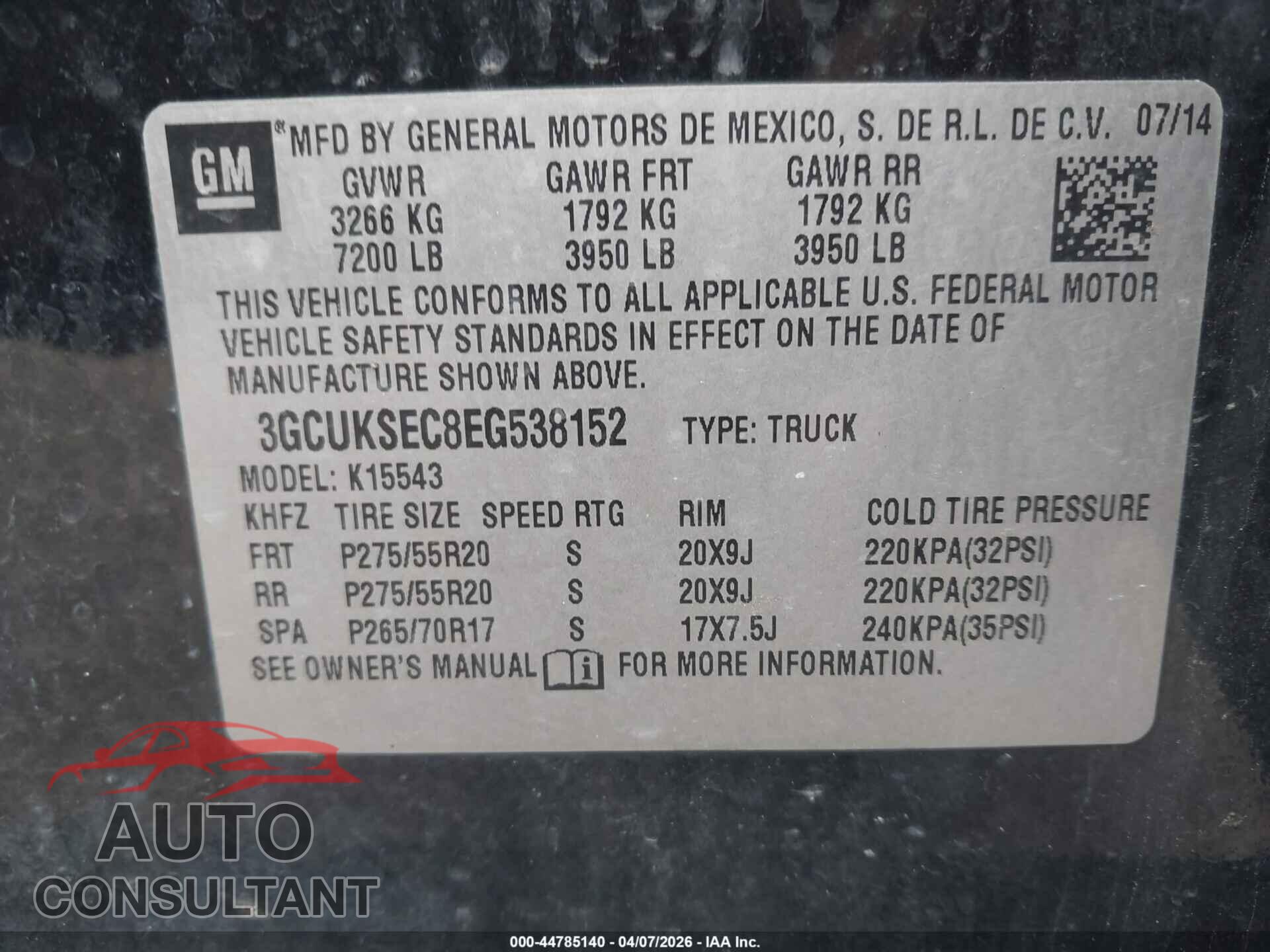CHEVROLET SILVERADO 1500 2014 - 3GCUKSEC8EG538152