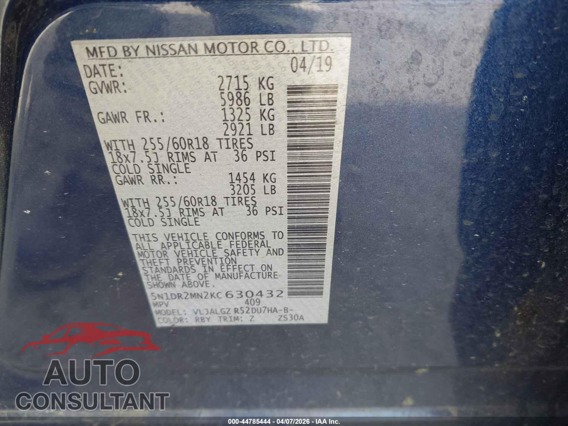 NISSAN PATHFINDER 2019 - 5N1DR2MN2KC630432