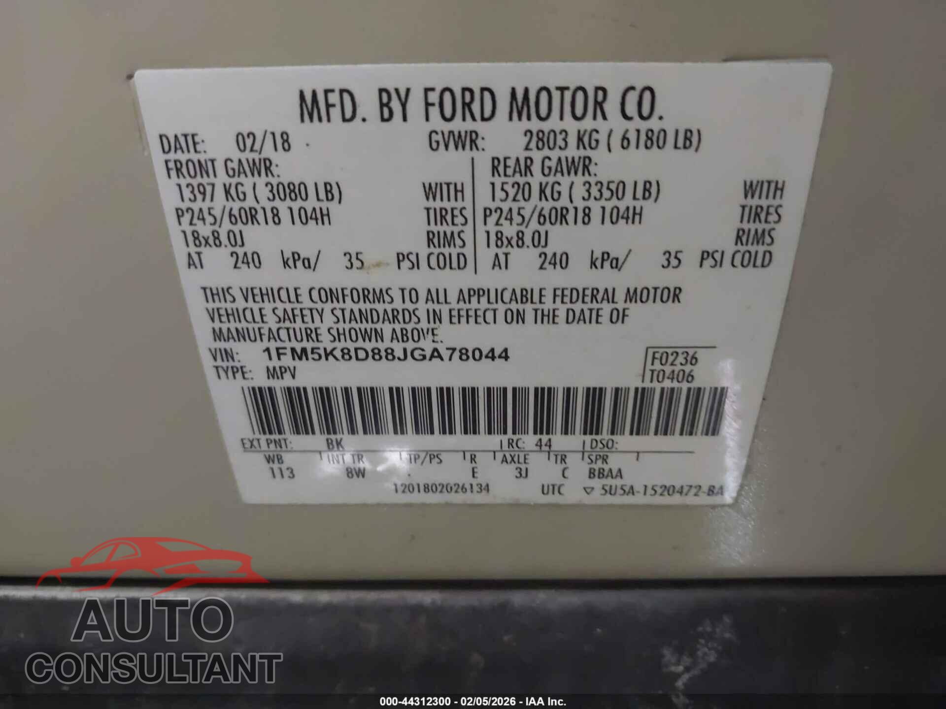 FORD EXPLORER 2018 - 1FM5K8D88JGA78044