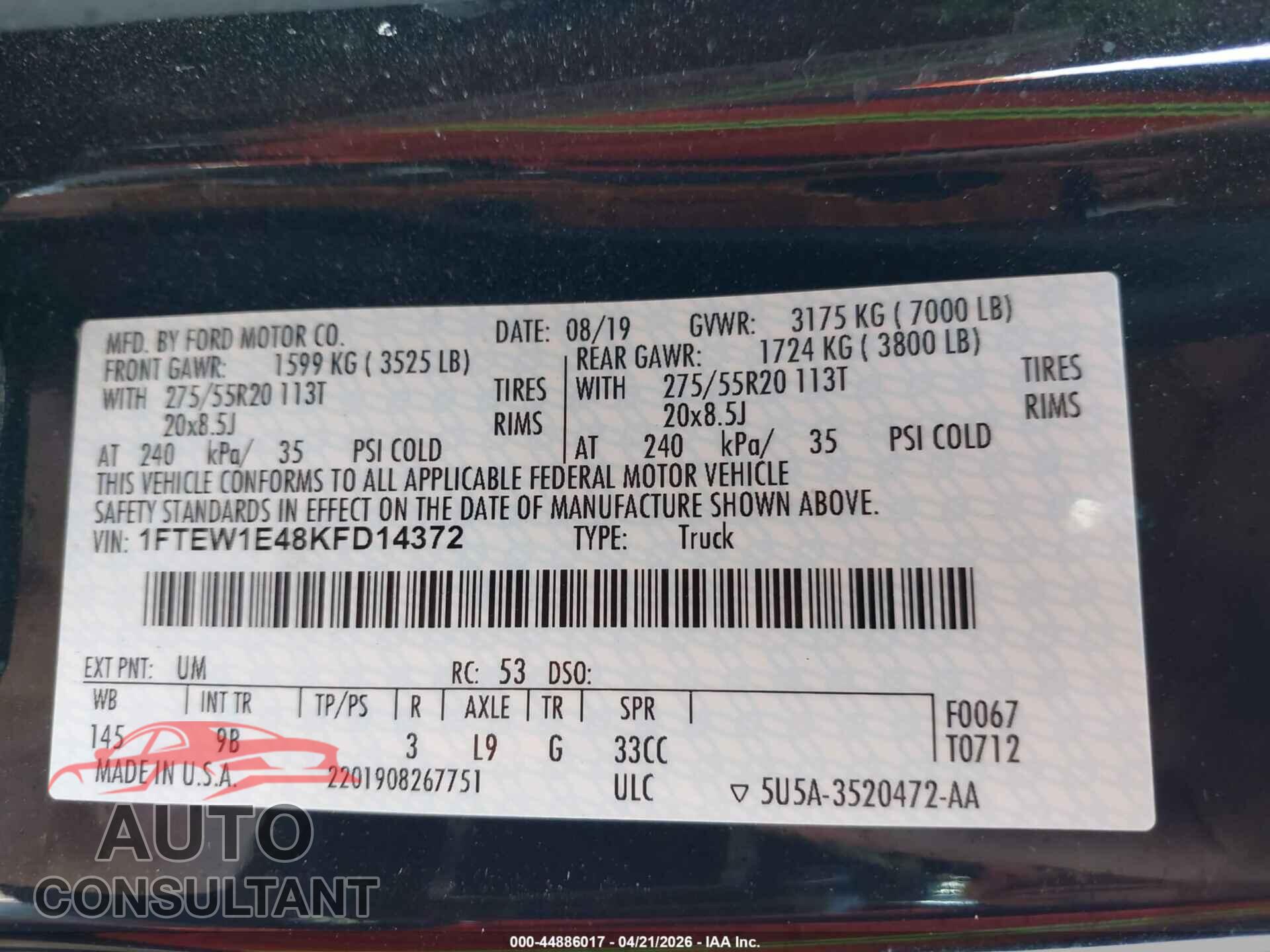 FORD F-150 2019 - 1FTEW1E48KFD14372