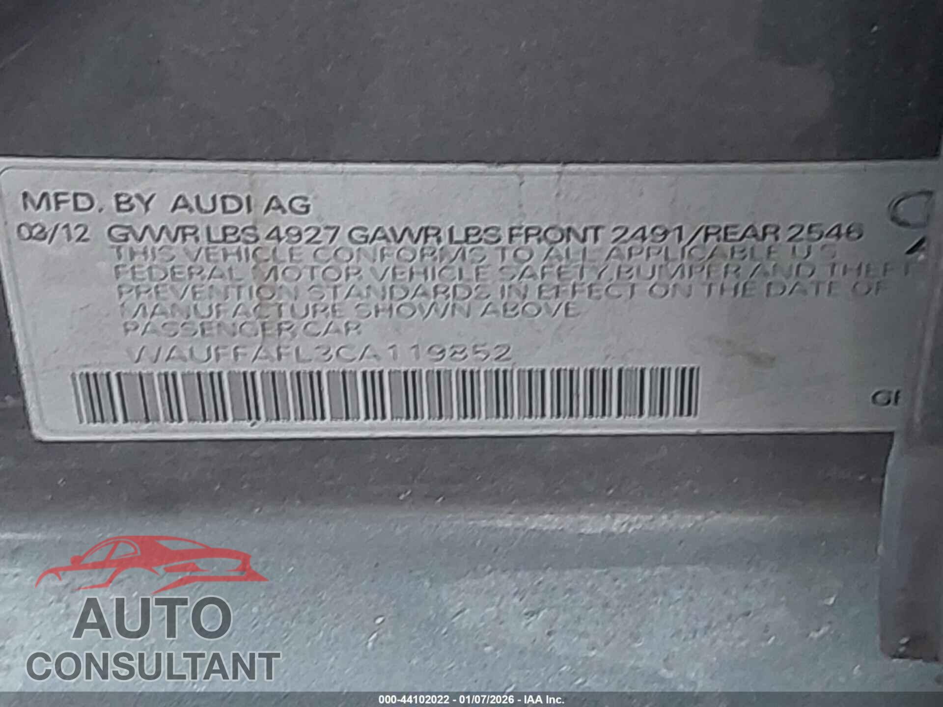 AUDI A4 2012 - WAUFFAFL3CA119852